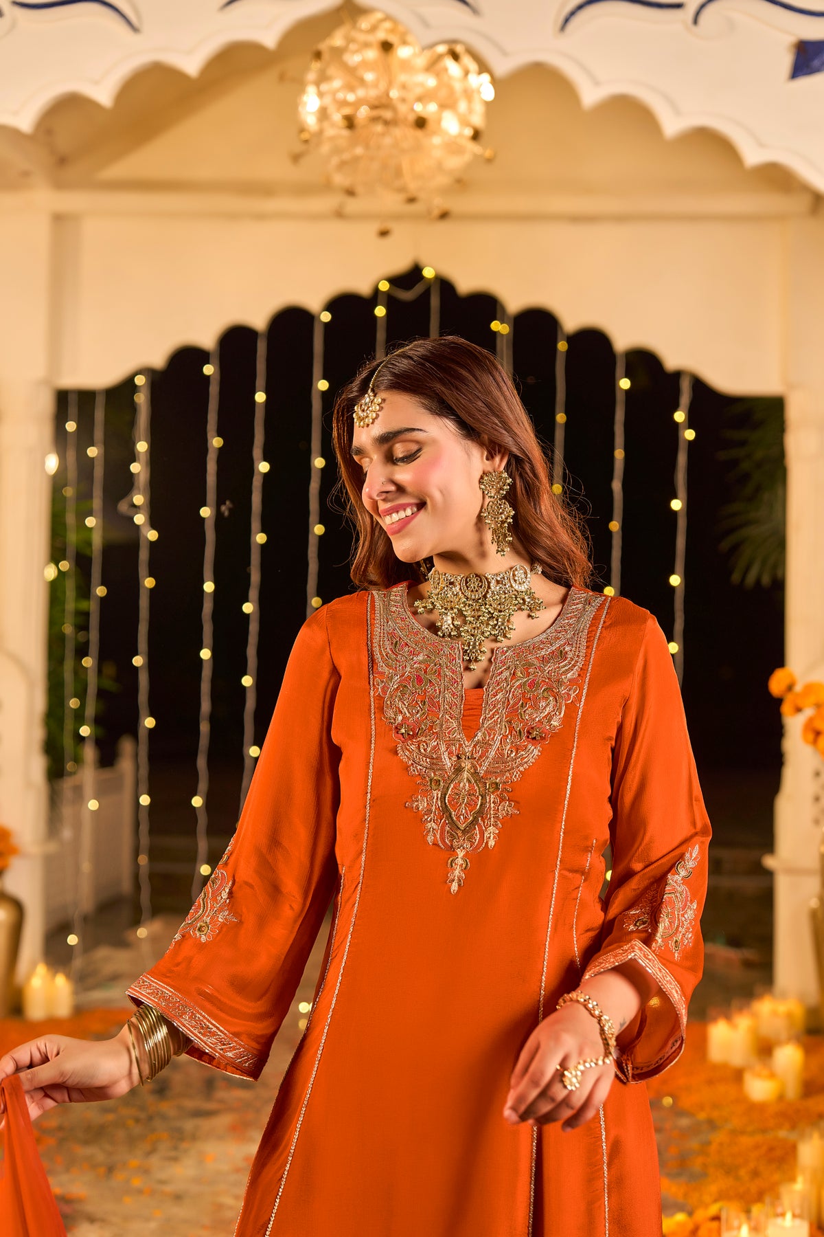 Rust Orange Embroidered Suit Set