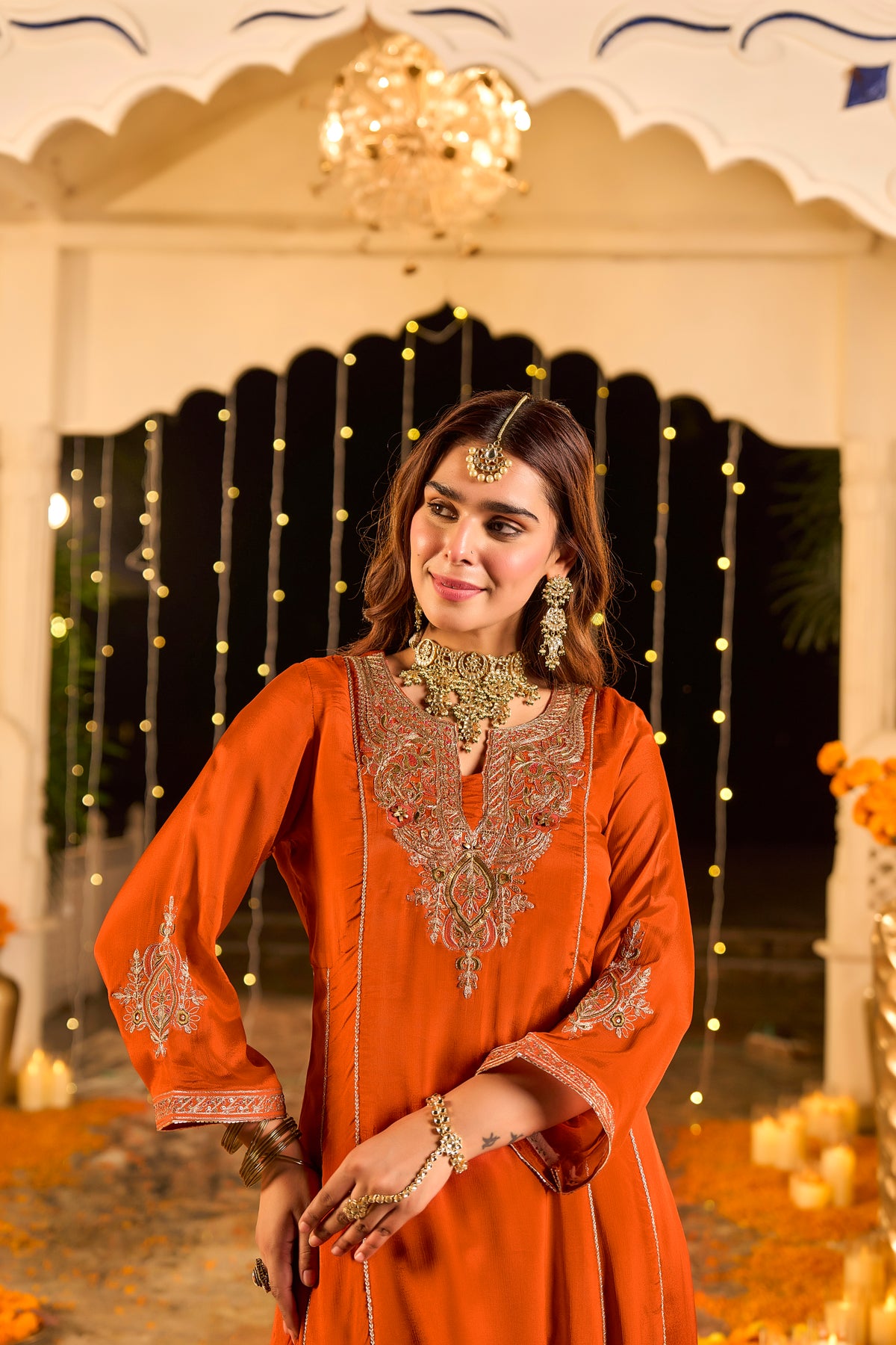 Rust Orange Embroidered Suit Set