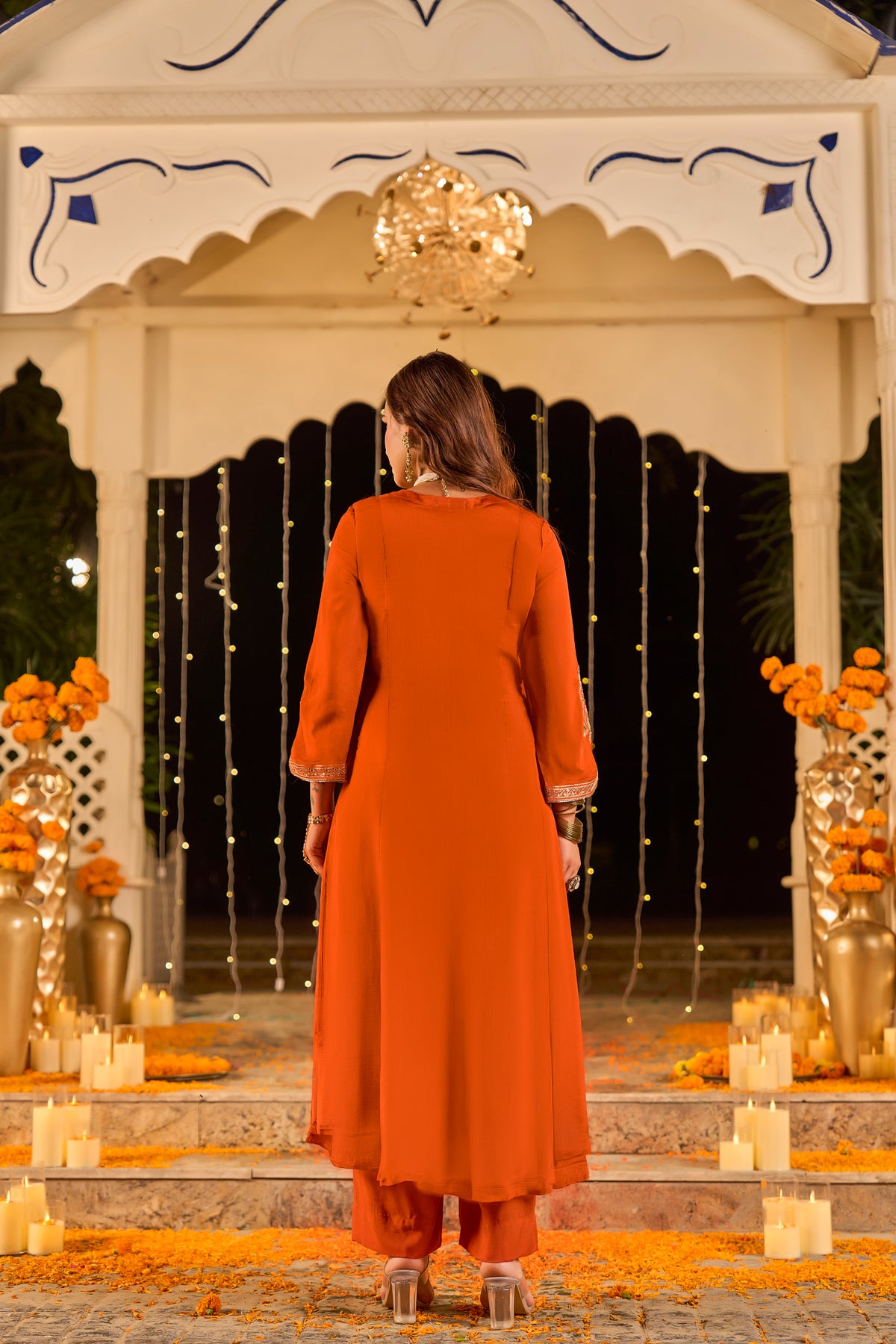 Rust Orange Embroidered Suit Set