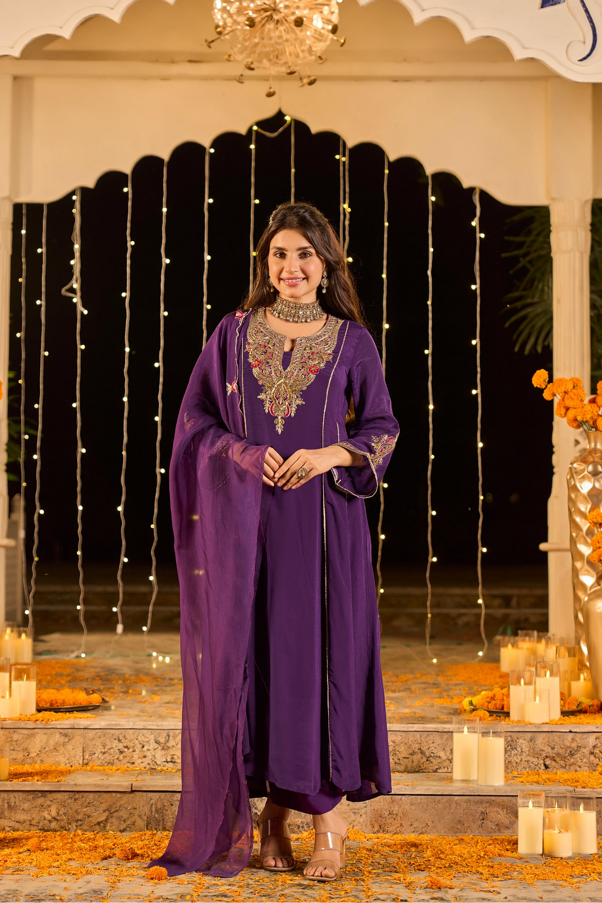 Royal Plum Purple Embroidered Kurta Set