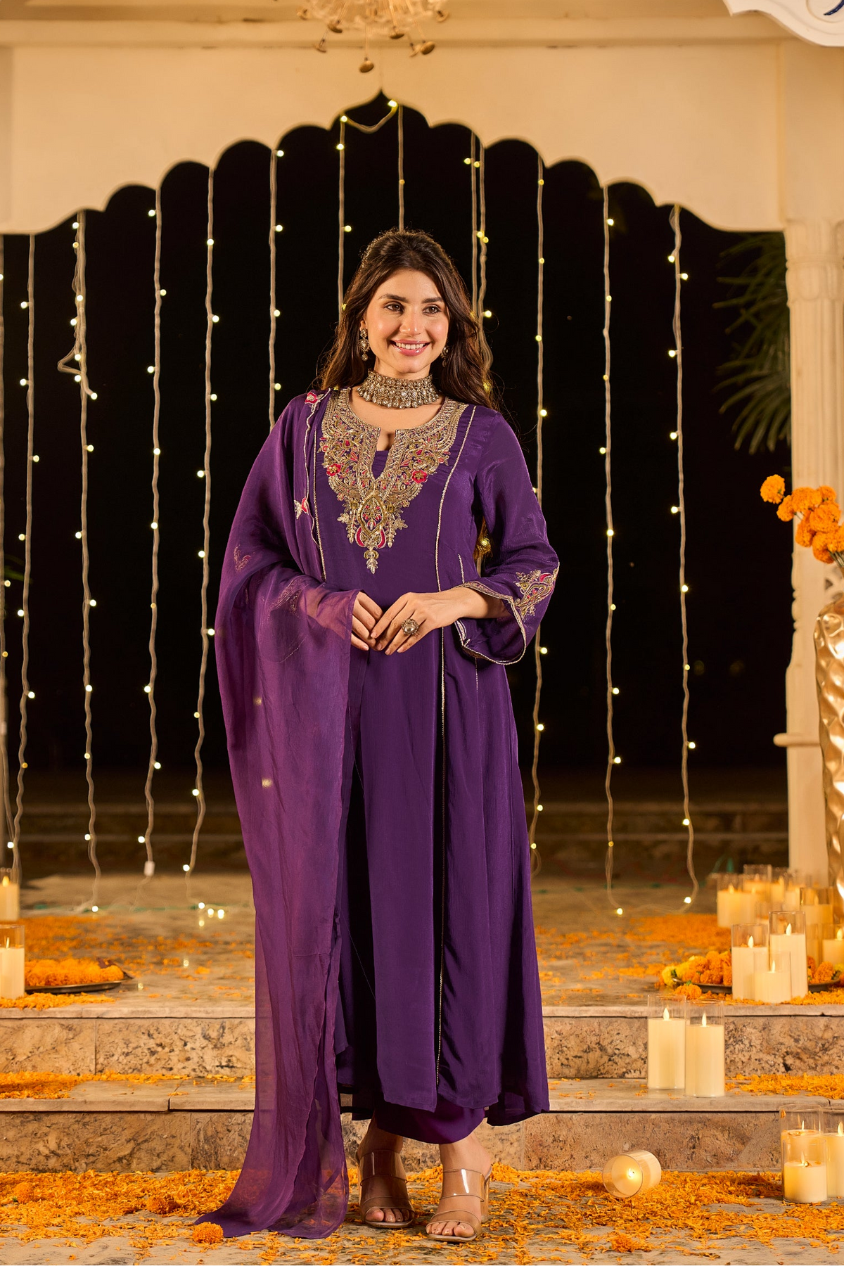 Royal Plum Purple Embroidered Kurta Set