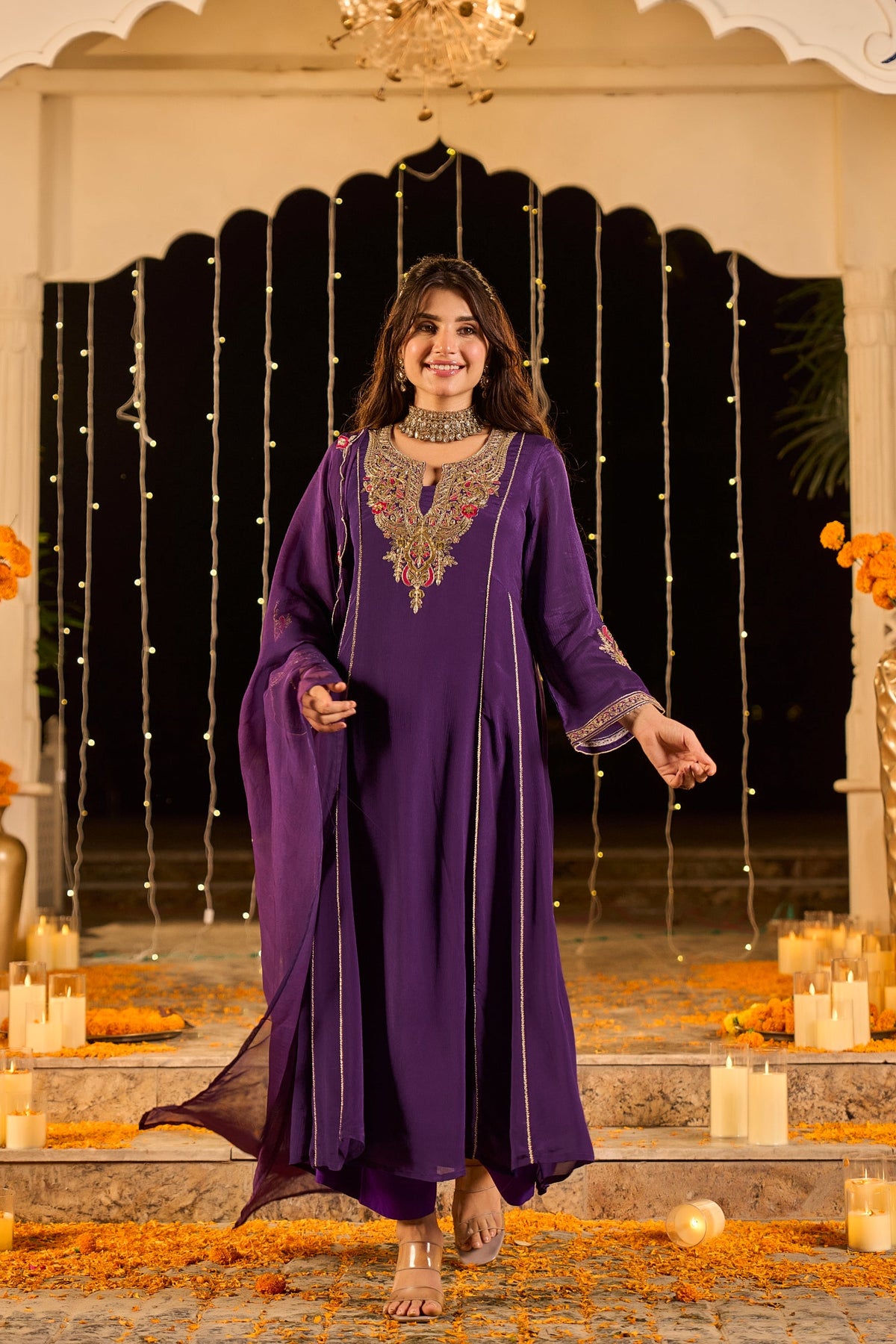 Royal Plum Purple Embroidered Kurta Set