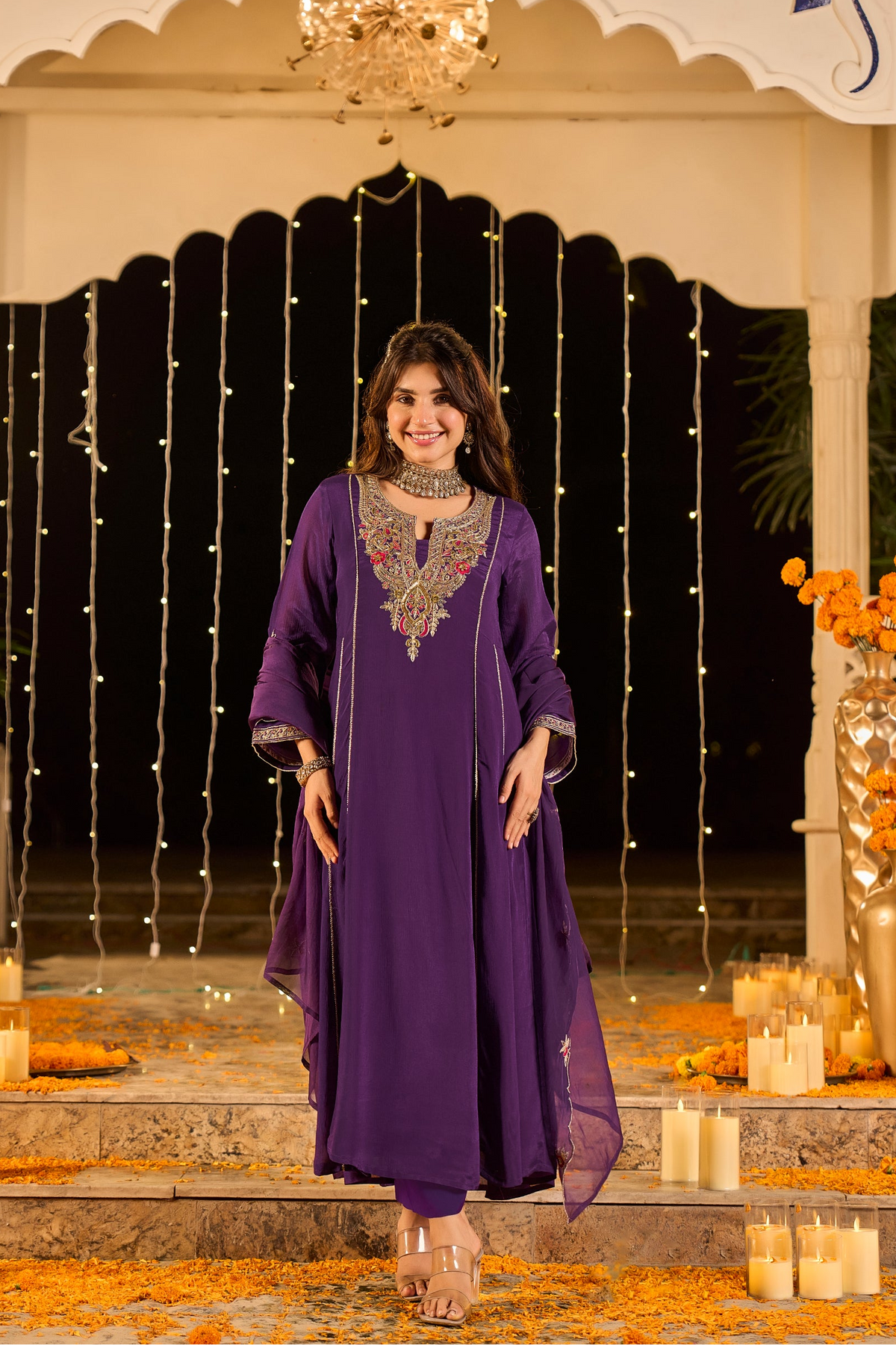 Royal Plum Purple Embroidered Kurta Set