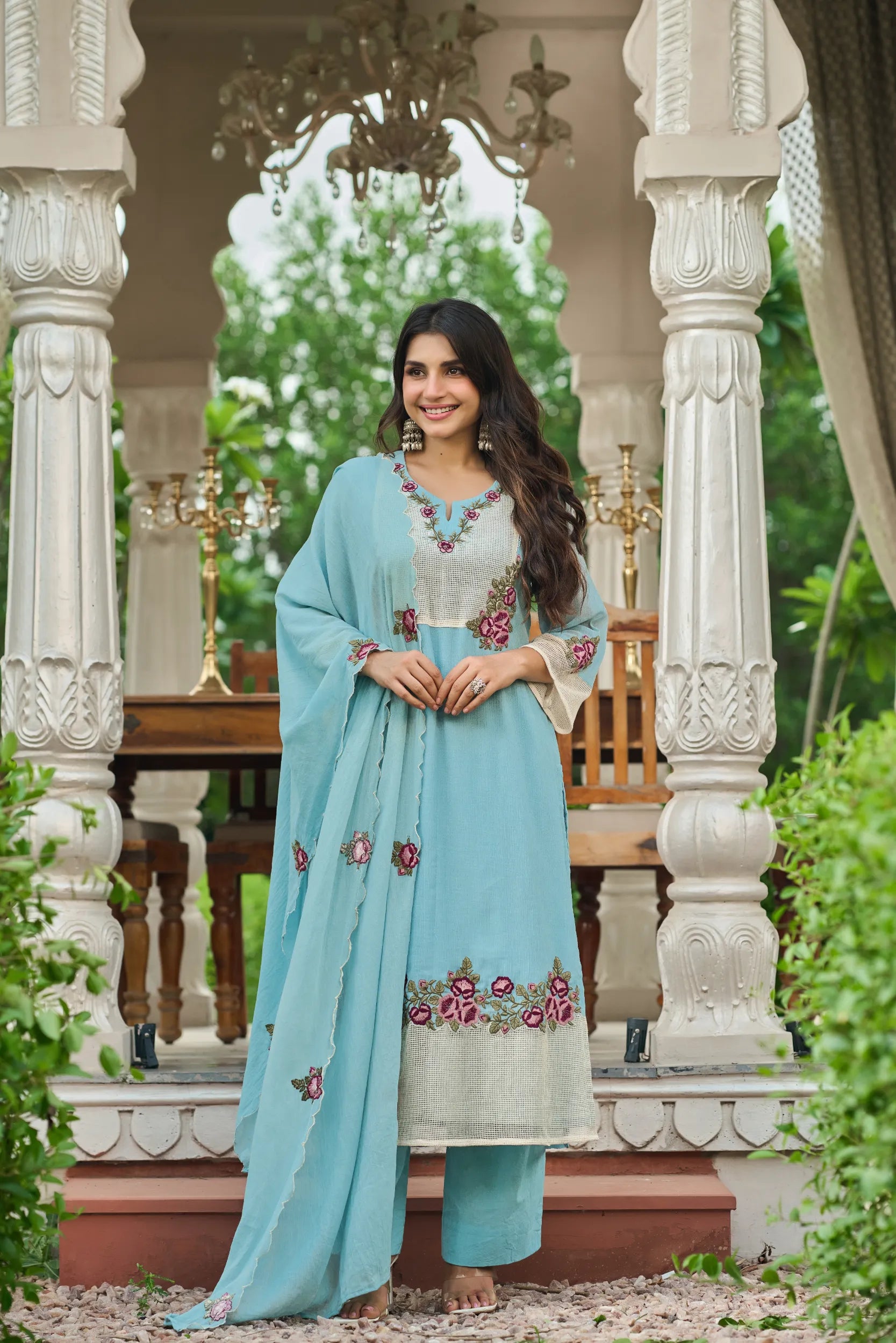 Sky Embroidered Suit Set