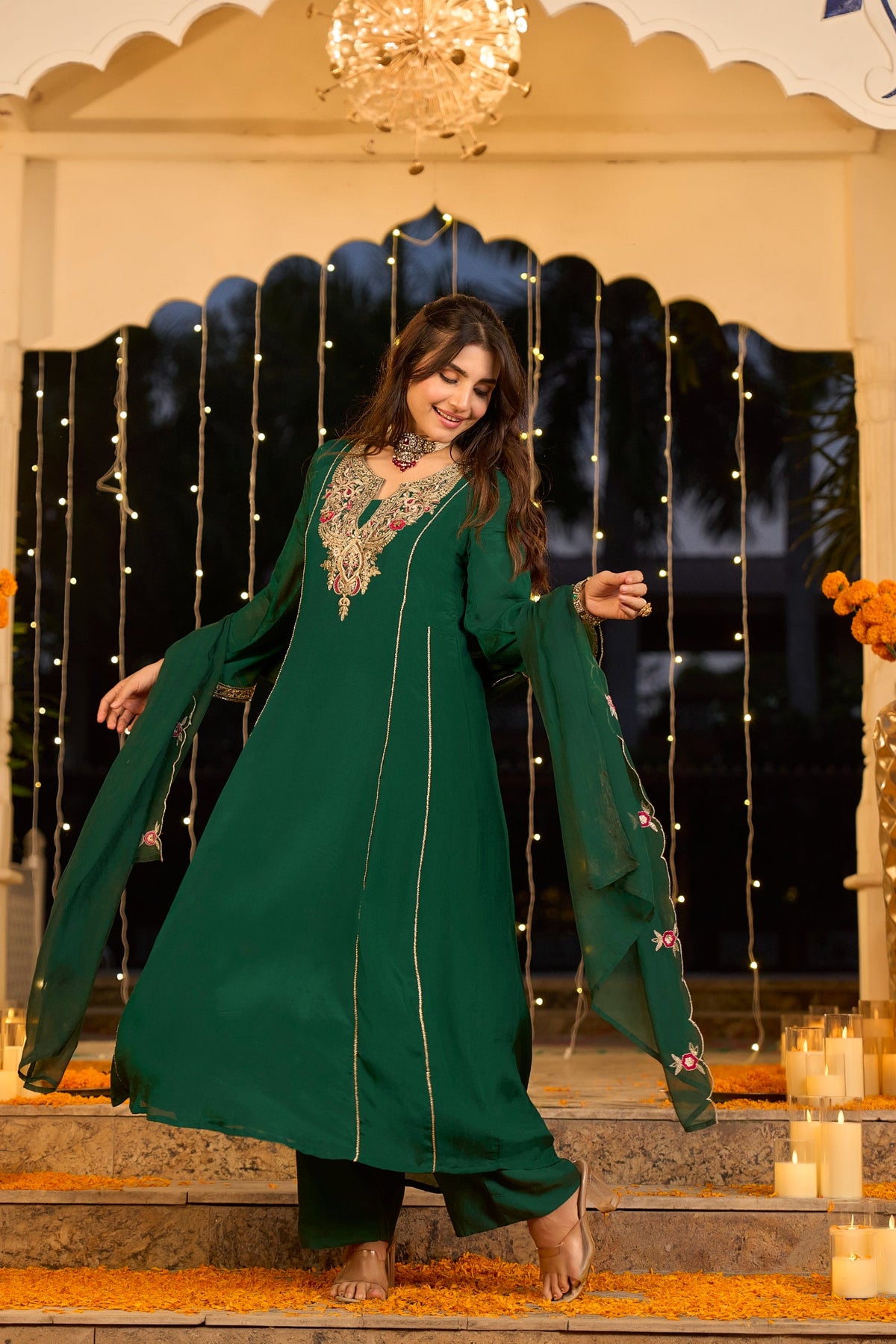 Emerald Green Embroidered Set
