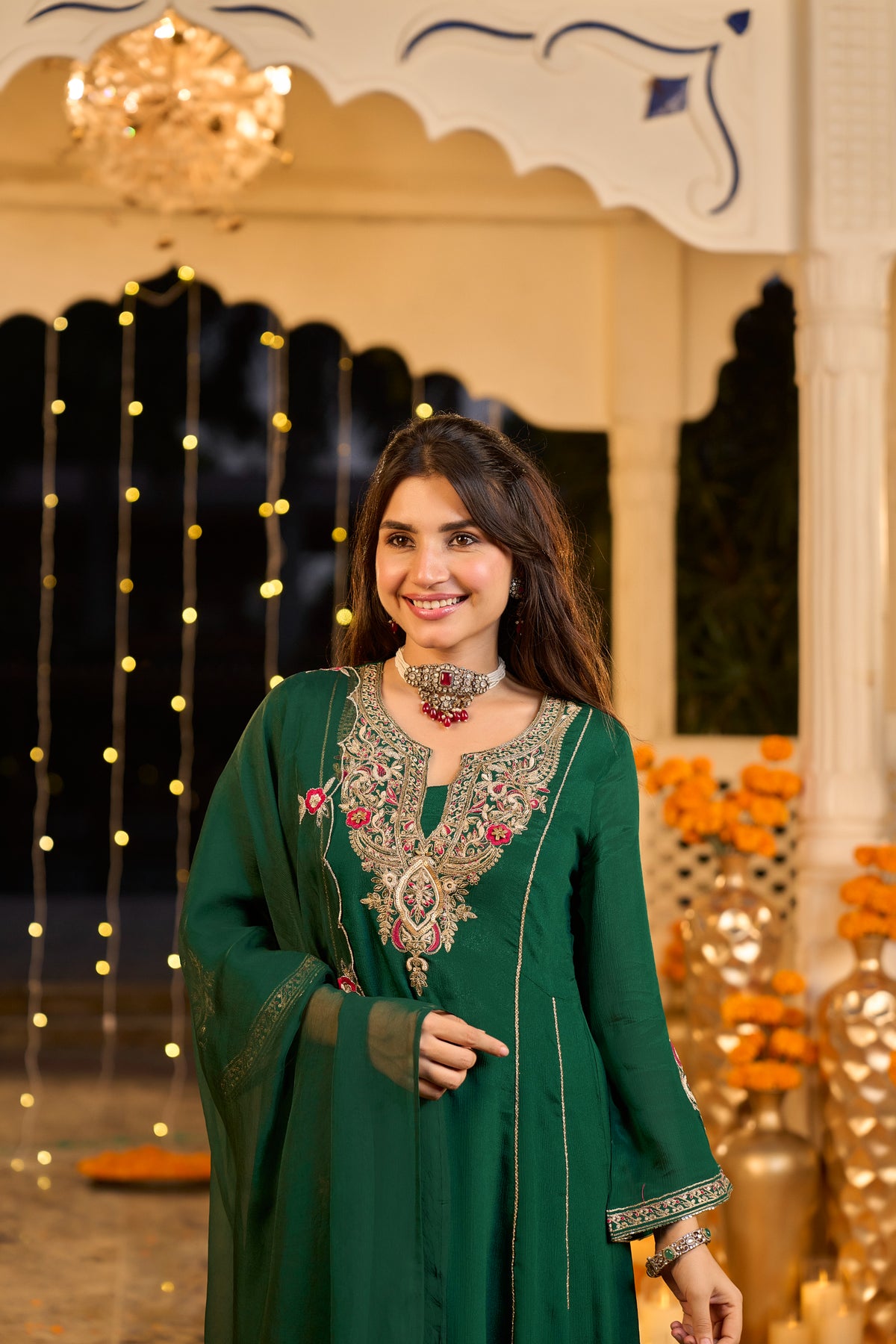 Emerald Green Embroidered Set
