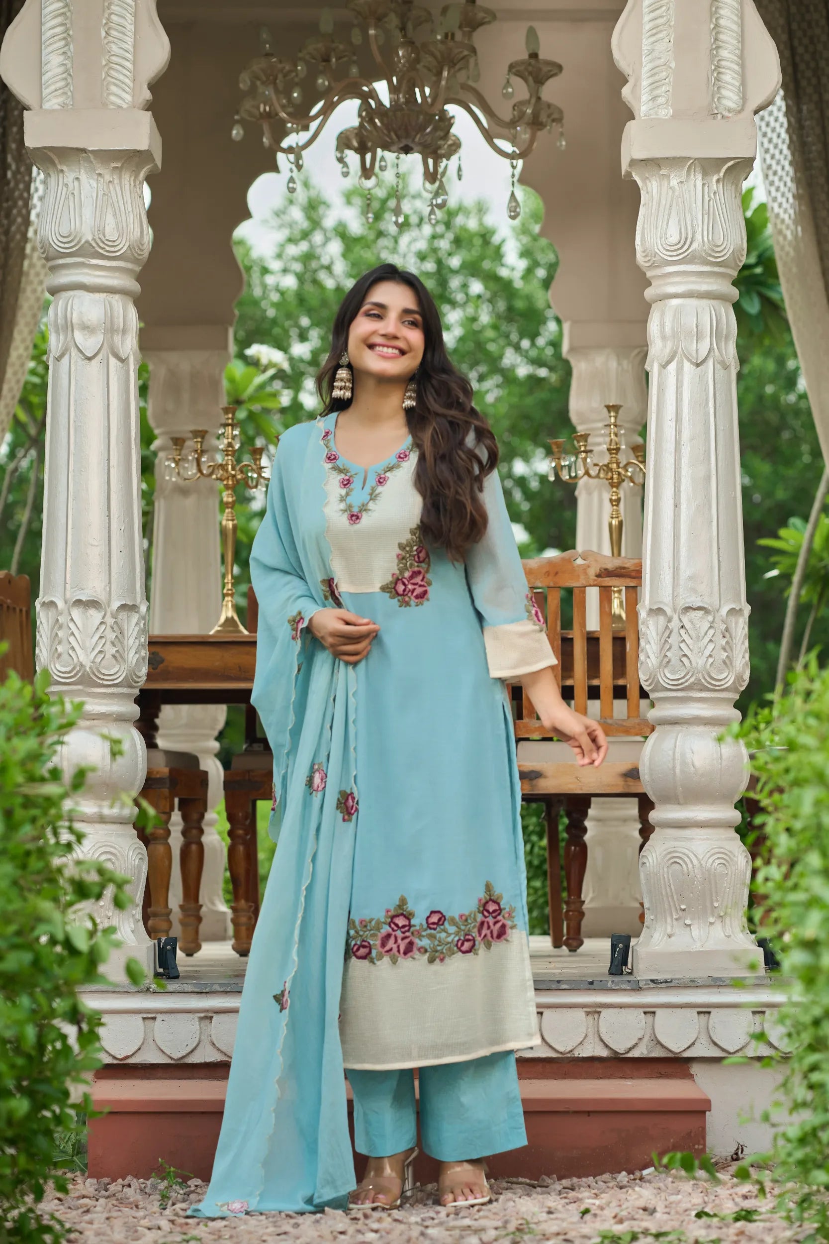 Sky Embroidered Suit Set