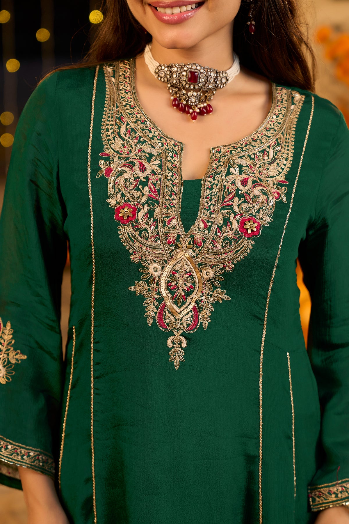 Emerald Green Embroidered Set
