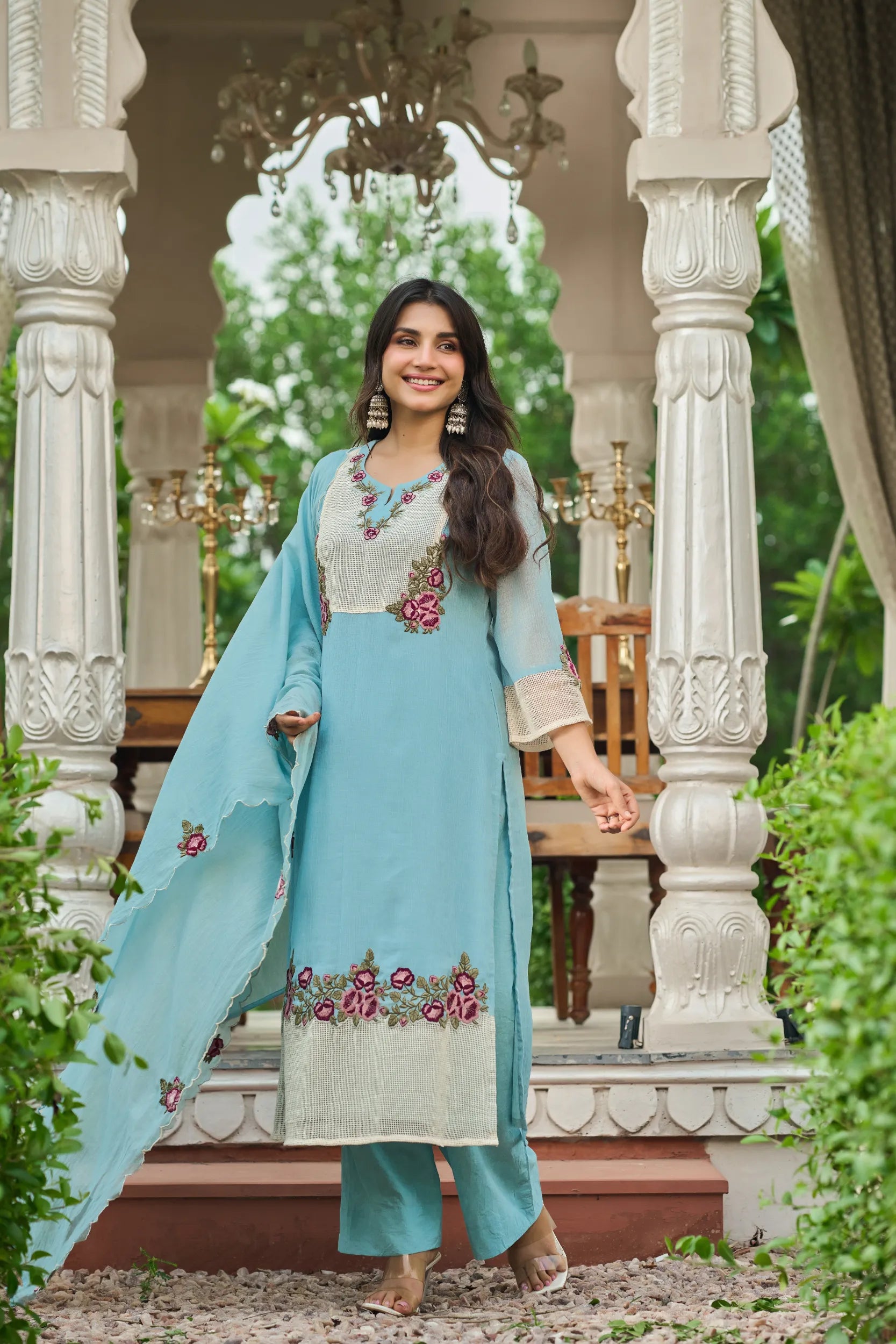 Sky Embroidered Suit Set