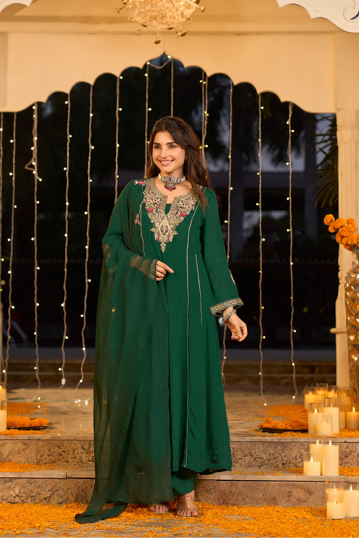 Emerald Green Embroidered Set