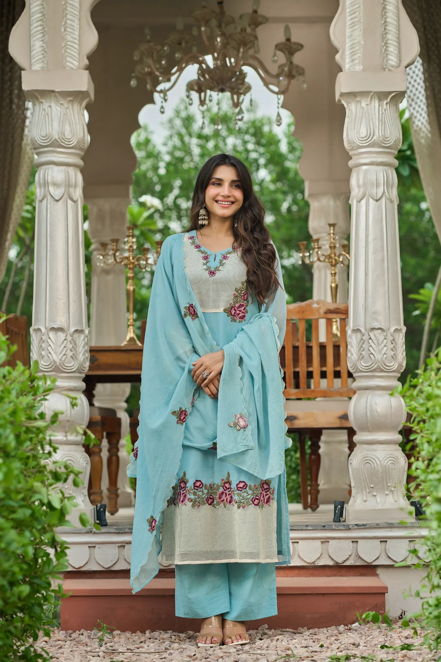 Sky Embroidered Suit Set