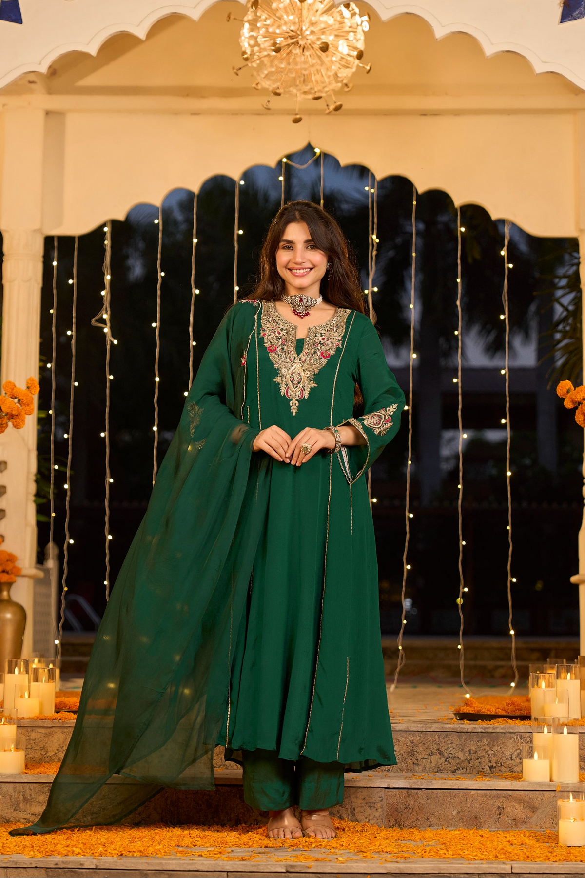 Emerald Green Embroidered Set