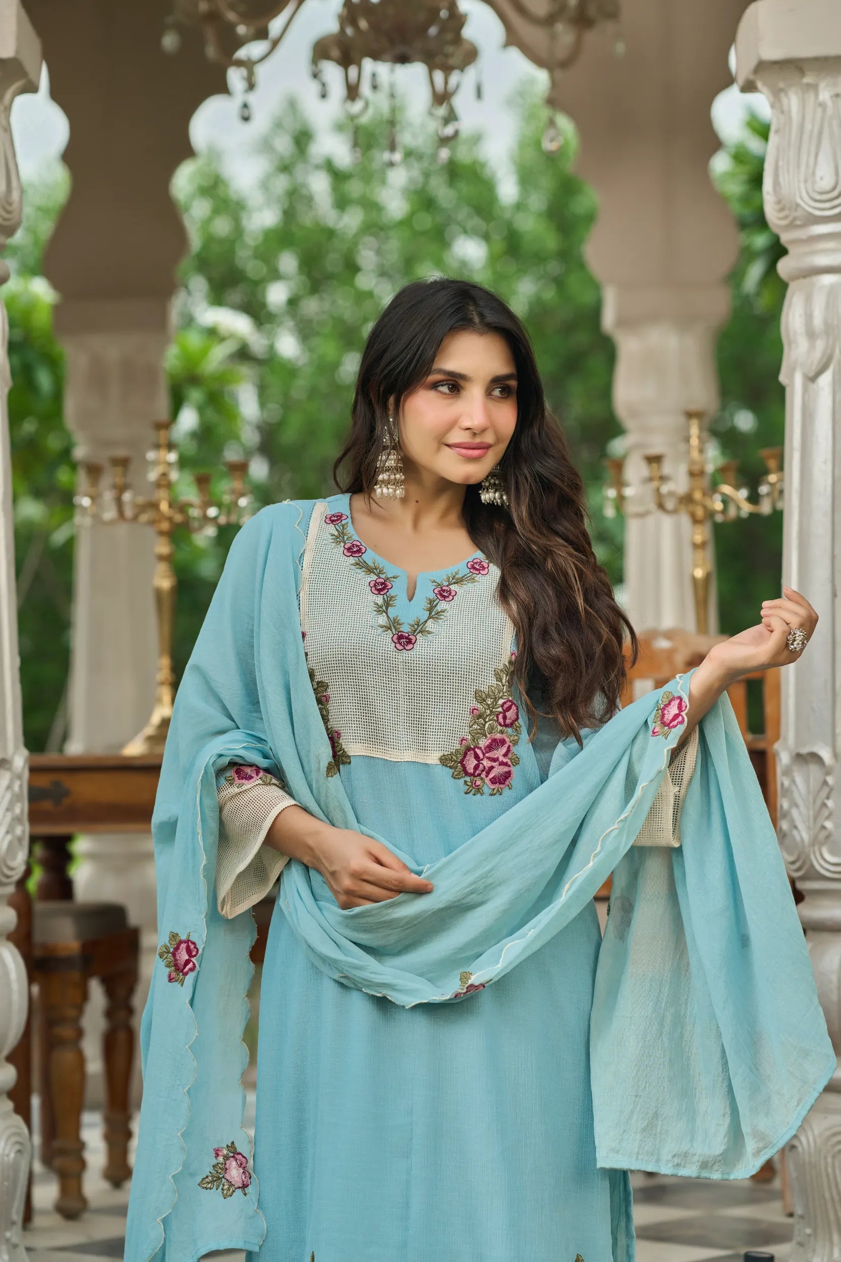 Sky Embroidered Suit Set