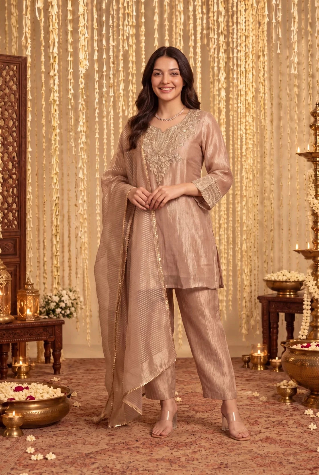 Dusty Rose Embroidered Kurta Set
