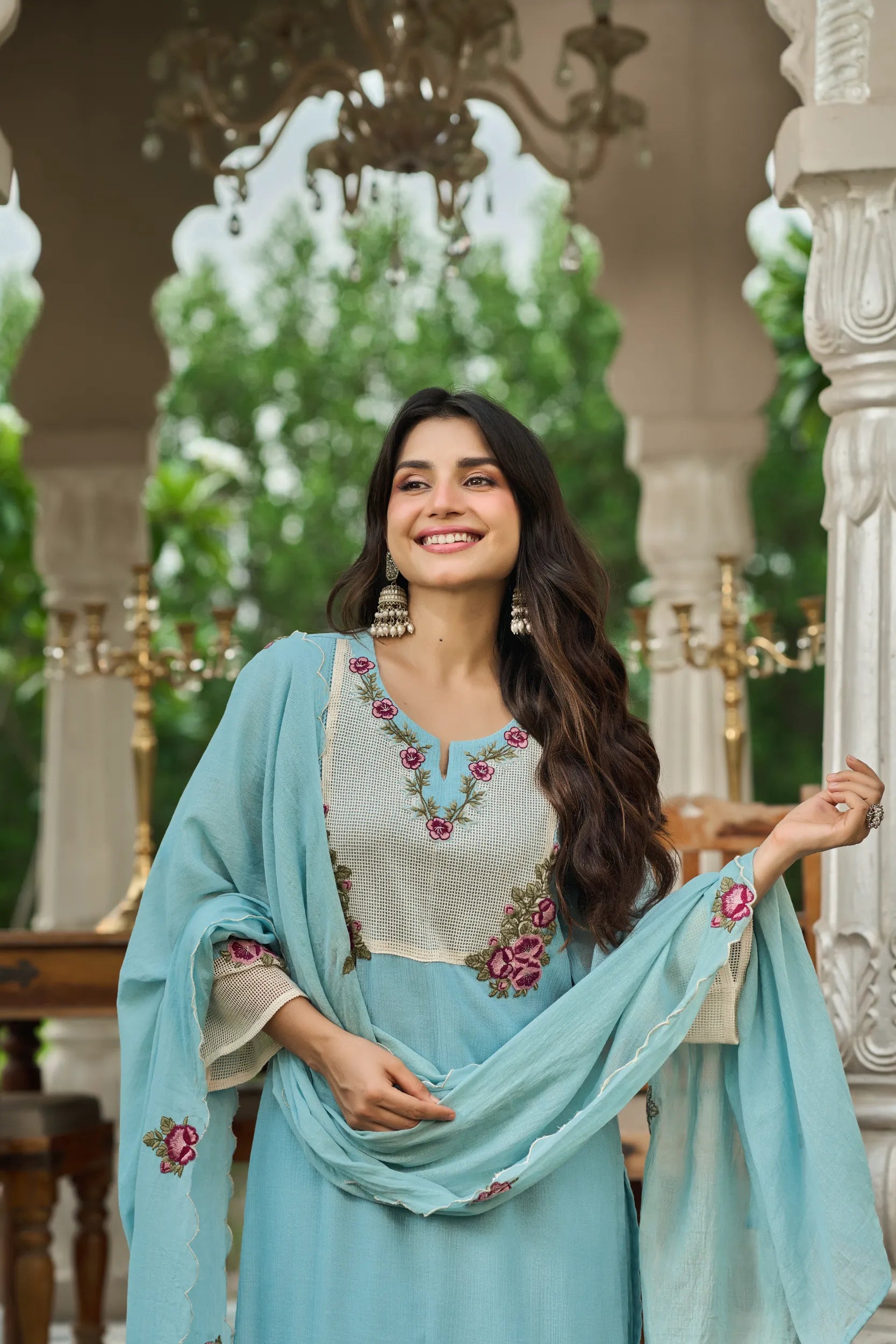 Sky Embroidered Suit Set