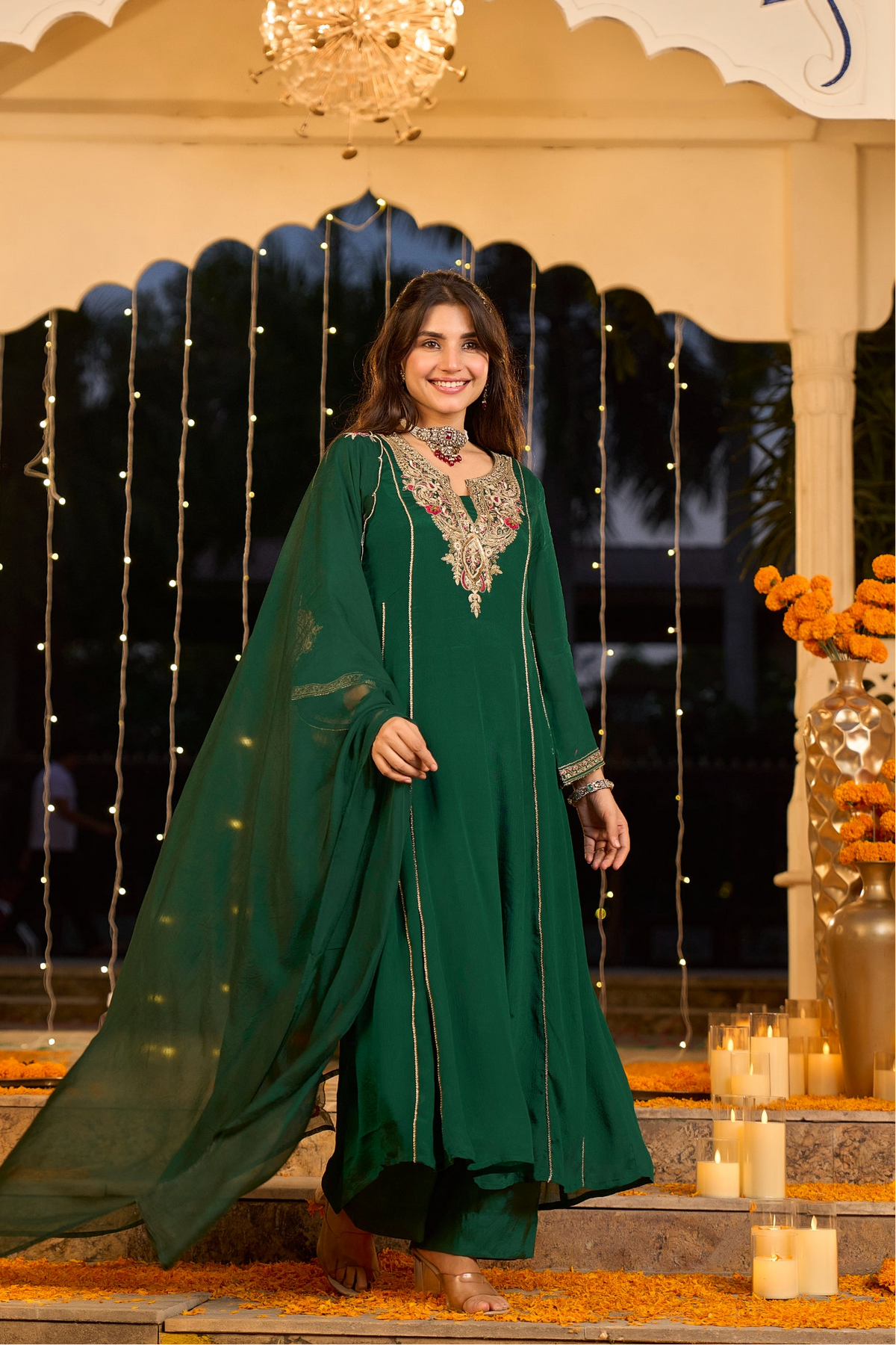 Emerald Green Embroidered Set