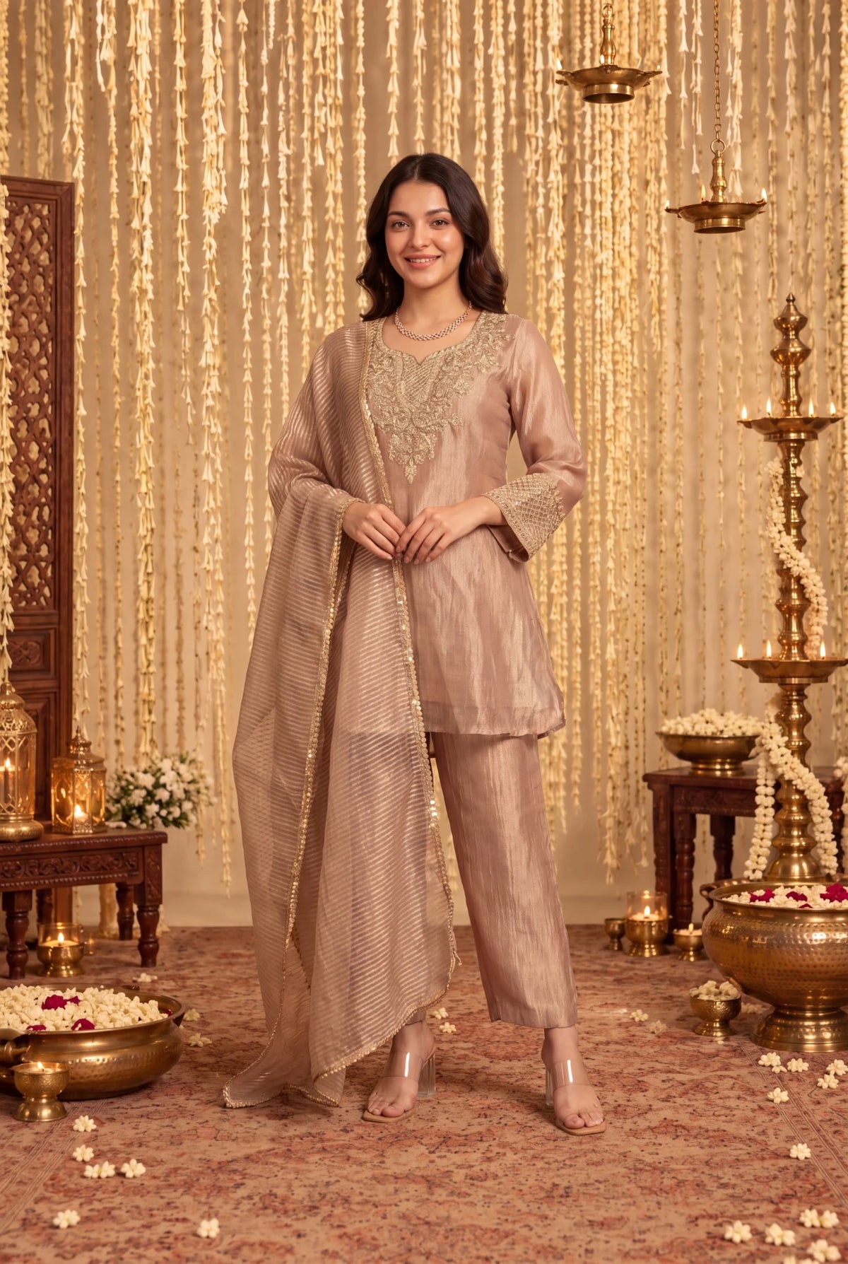 Dusty Rose Embroidered Kurta Set