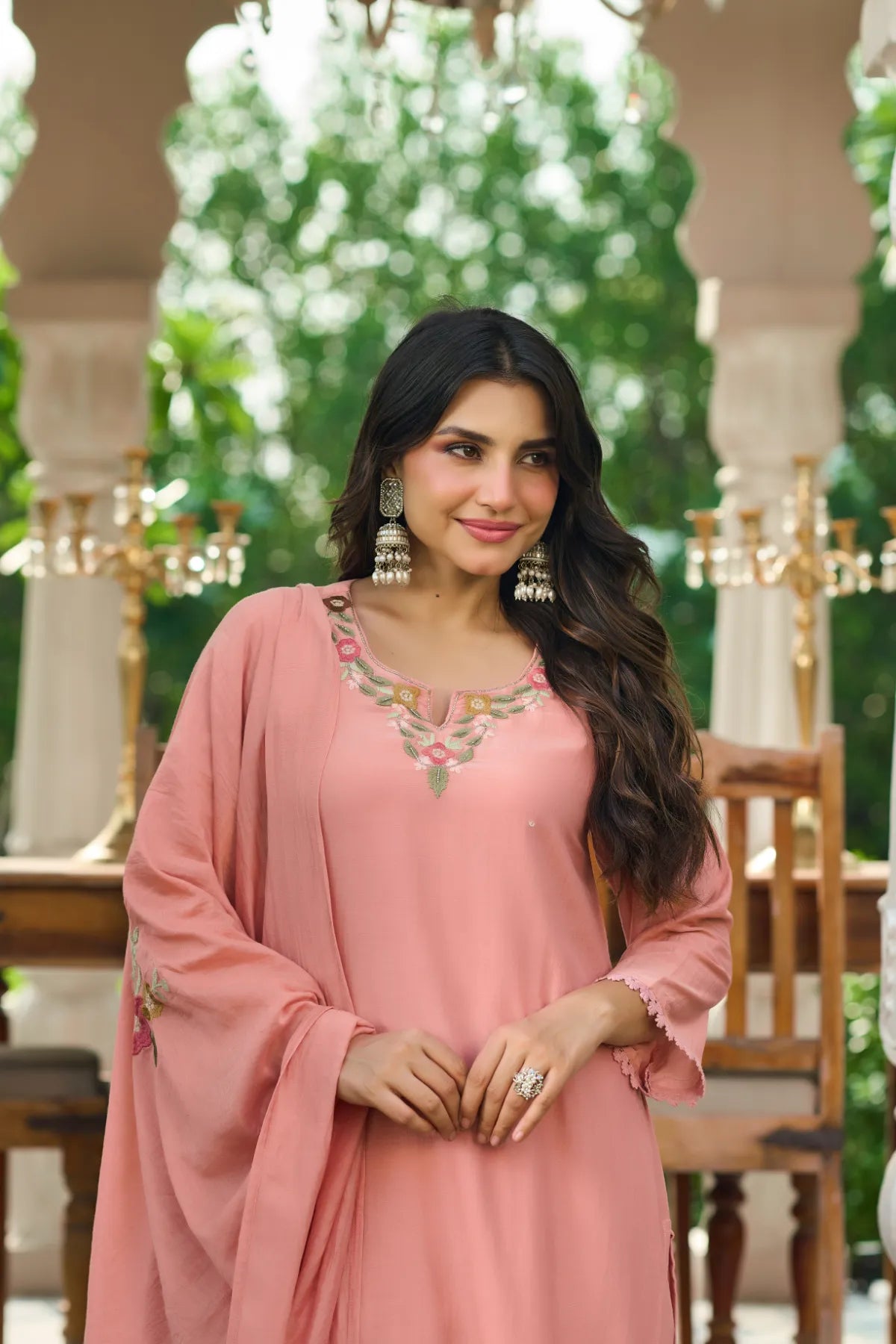 Pink Embroidered Suit Set