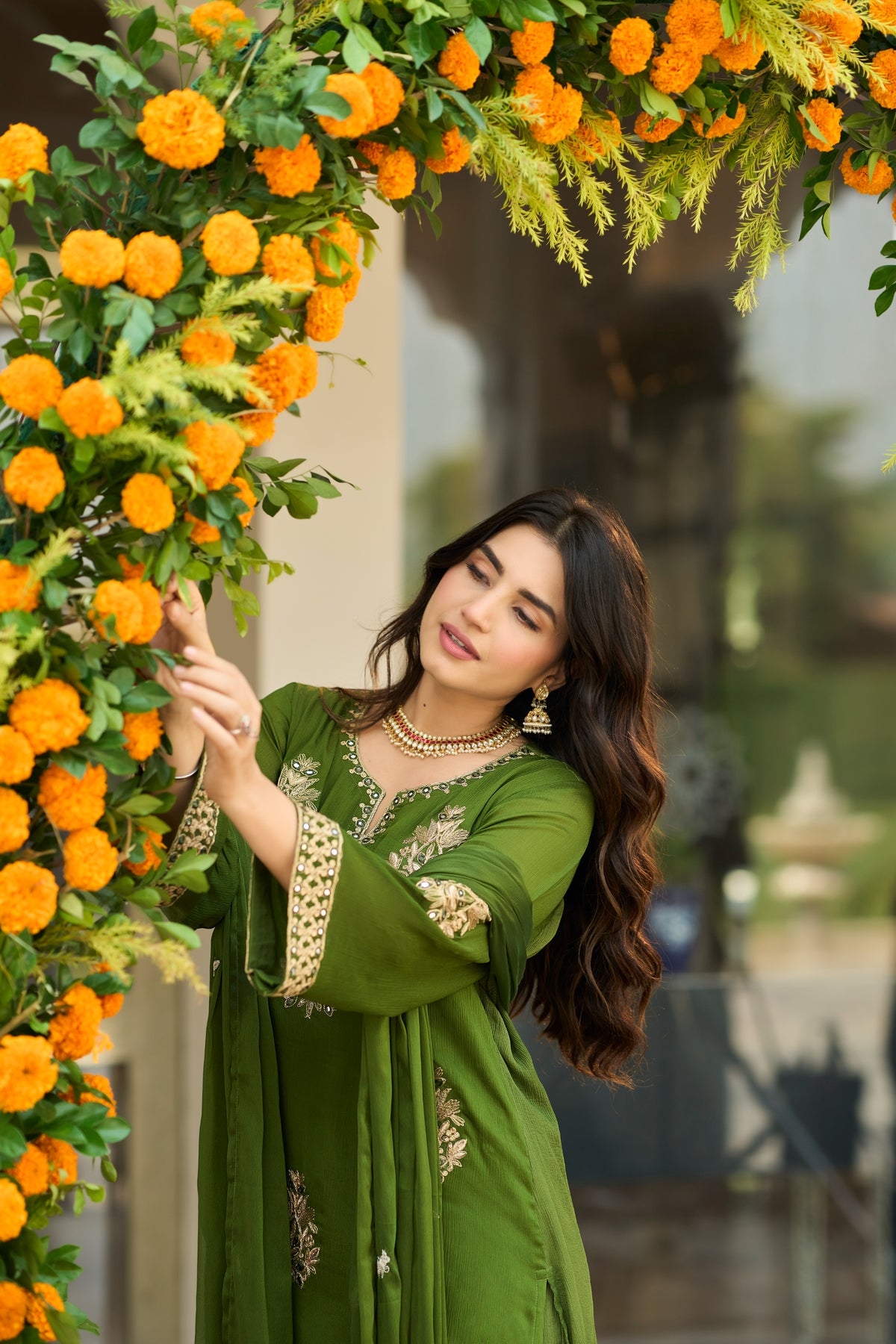 Olive Bloom Embroidered Kurta Set