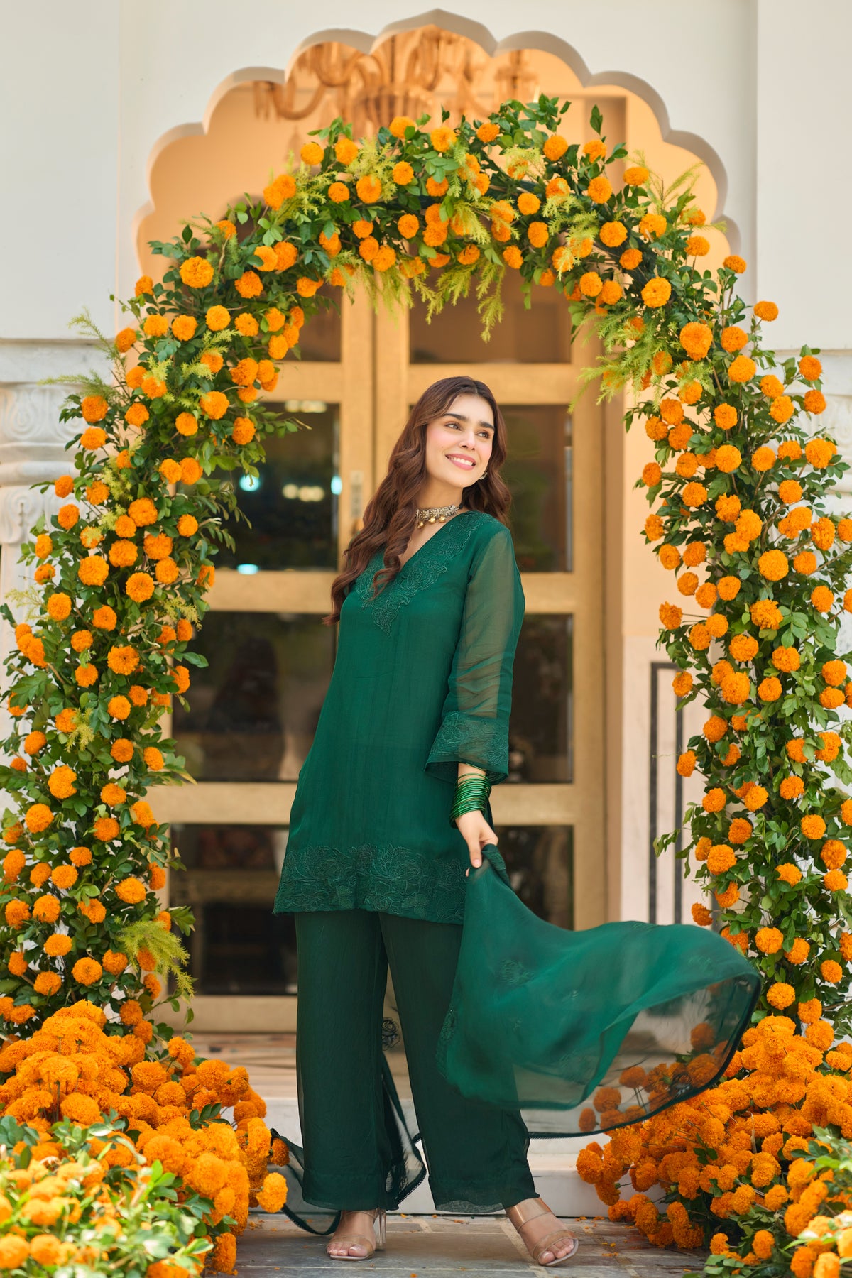 Emerald Teal Embroidered Suit Set