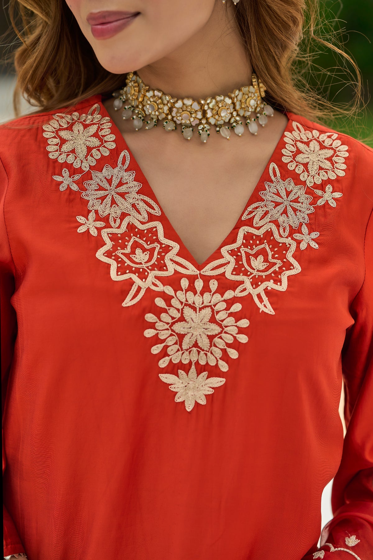 Rust Orange Embroidered Suit Set