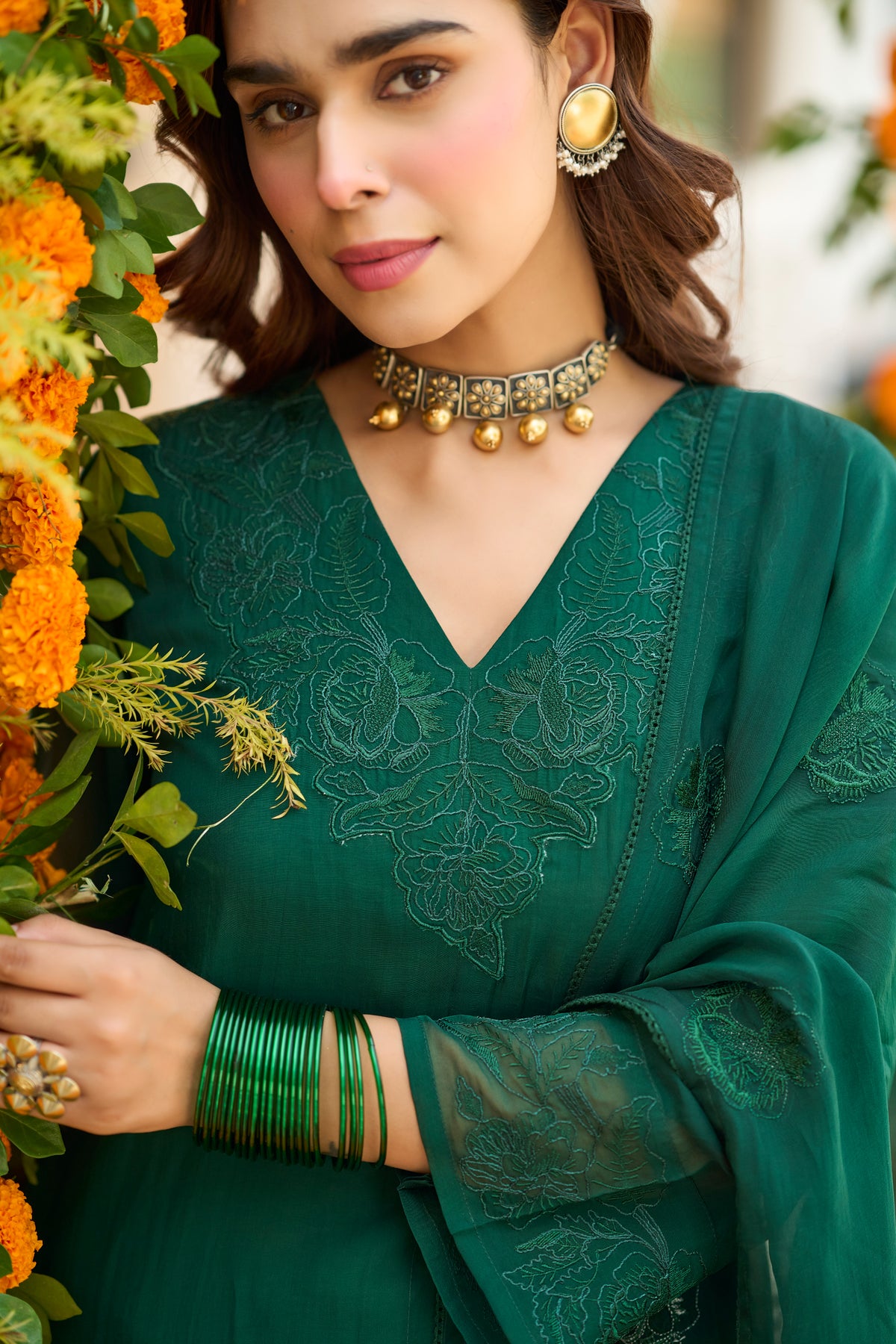 Emerald Teal Embroidered Suit Set