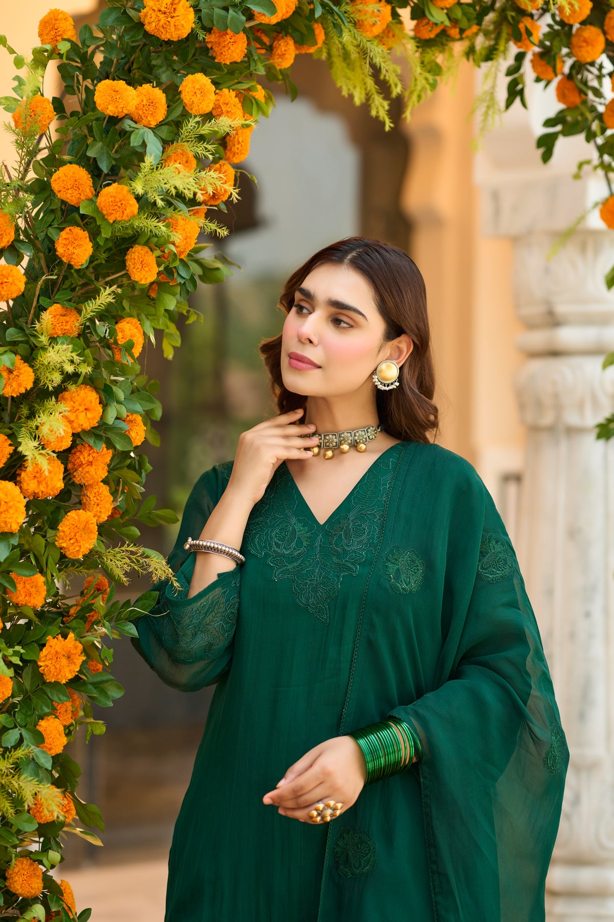 Emerald Teal Embroidered Suit Set