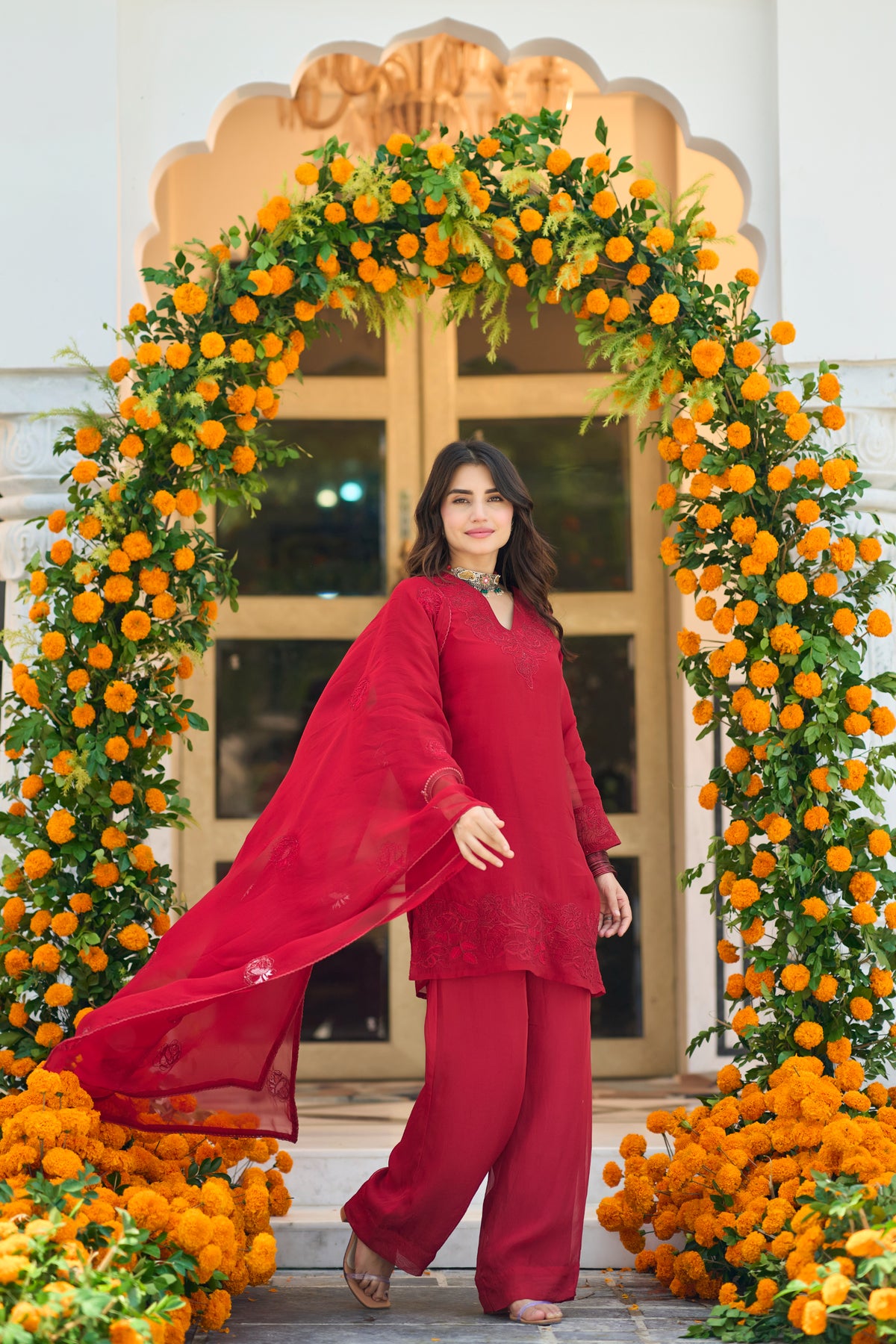Crimson Red Embroidered Suit Set