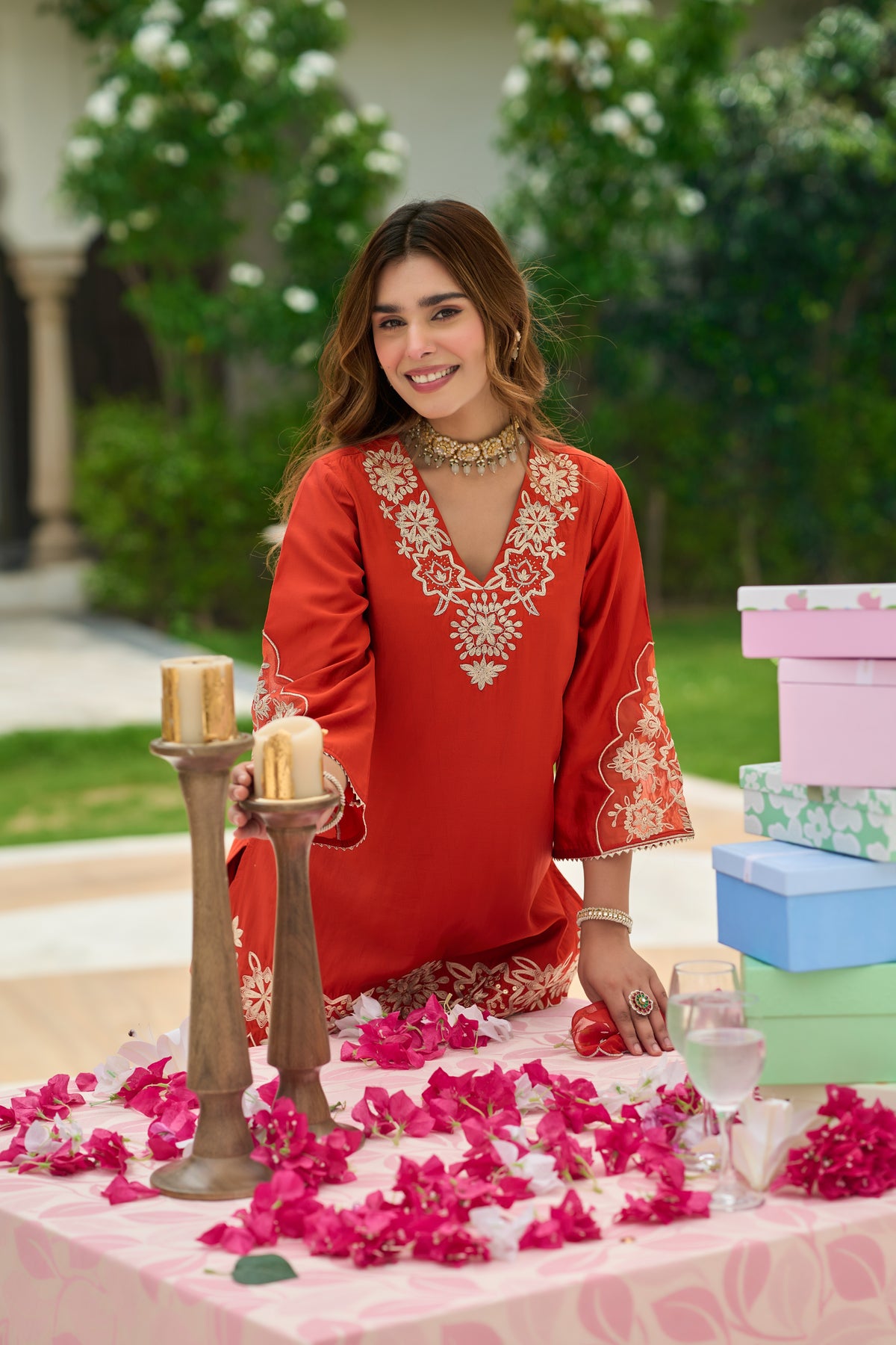 Rust Orange Embroidered Suit Set