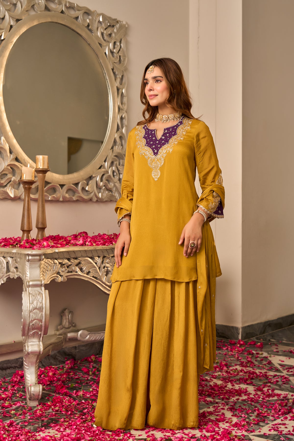 Golden Mustard Embroidered Suit Set