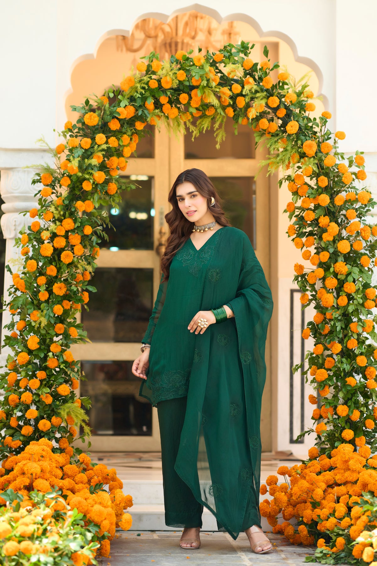Emerald Teal Embroidered Suit Set