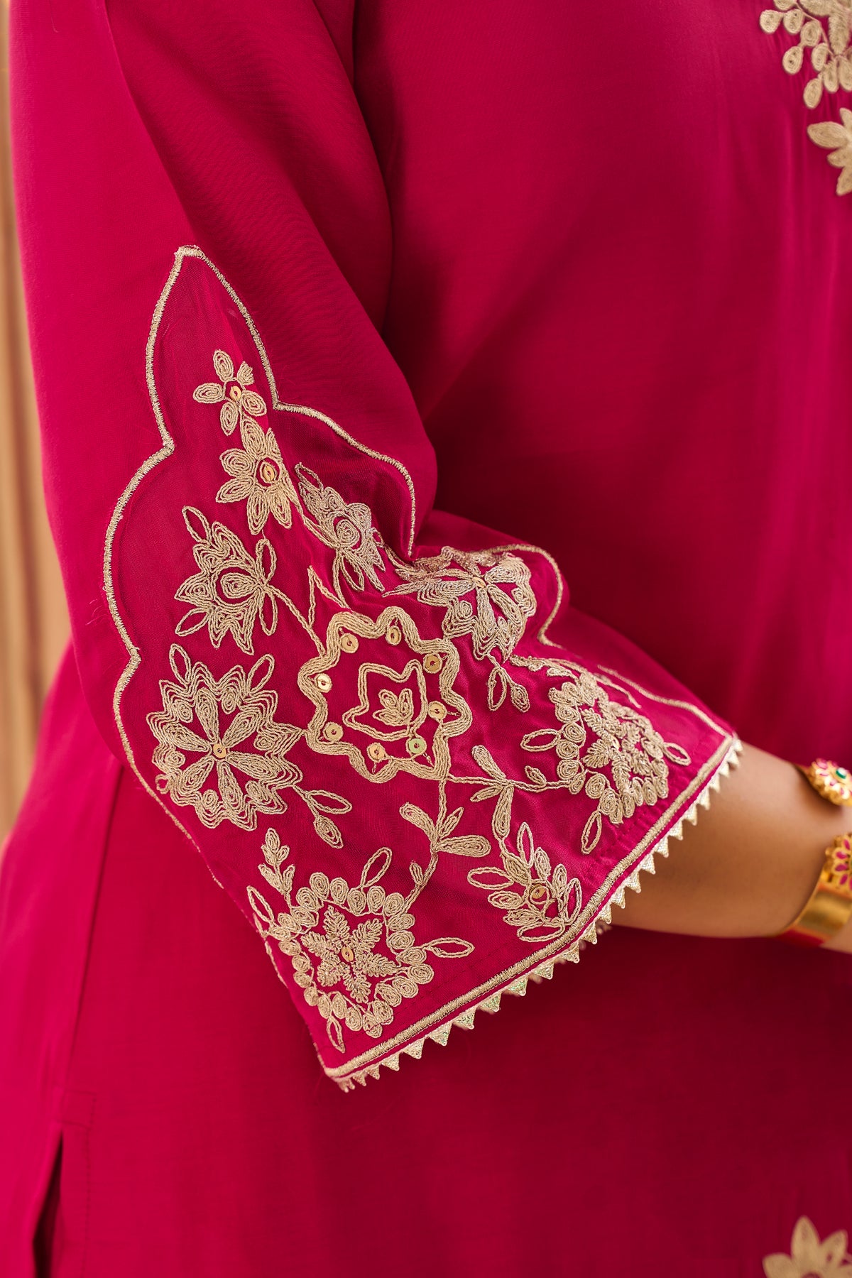 Fuchsia Pink Embroidered Suit Set