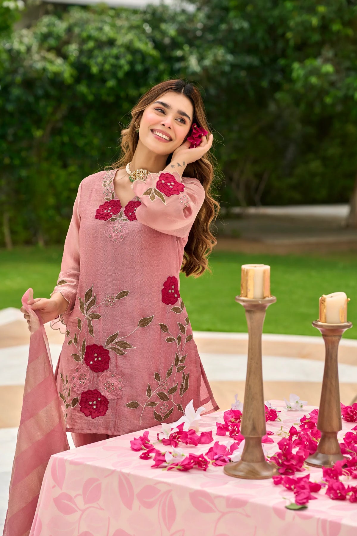 Rose Bloom Embroidered Suit Set