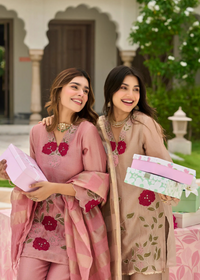 Beige Blossom Embroidered Suit Set