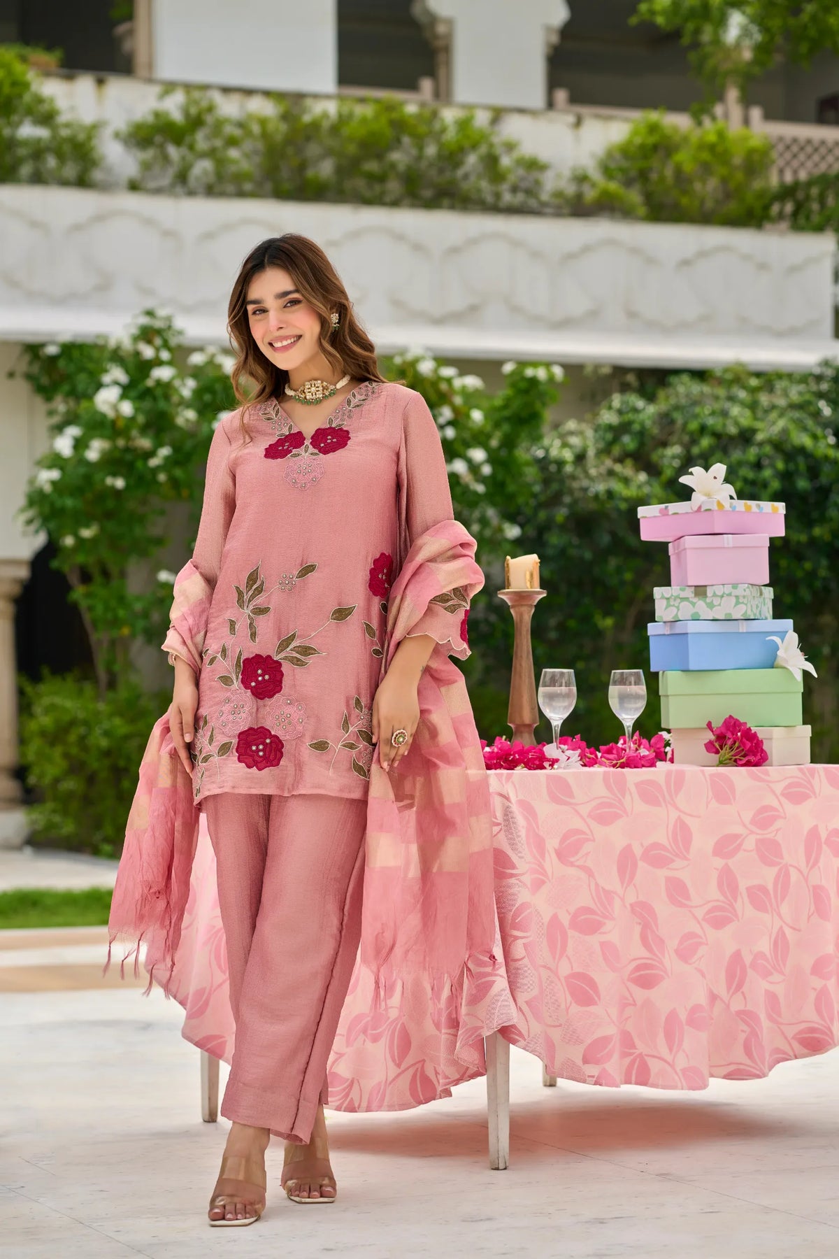Rose Bloom Embroidered Suit Set