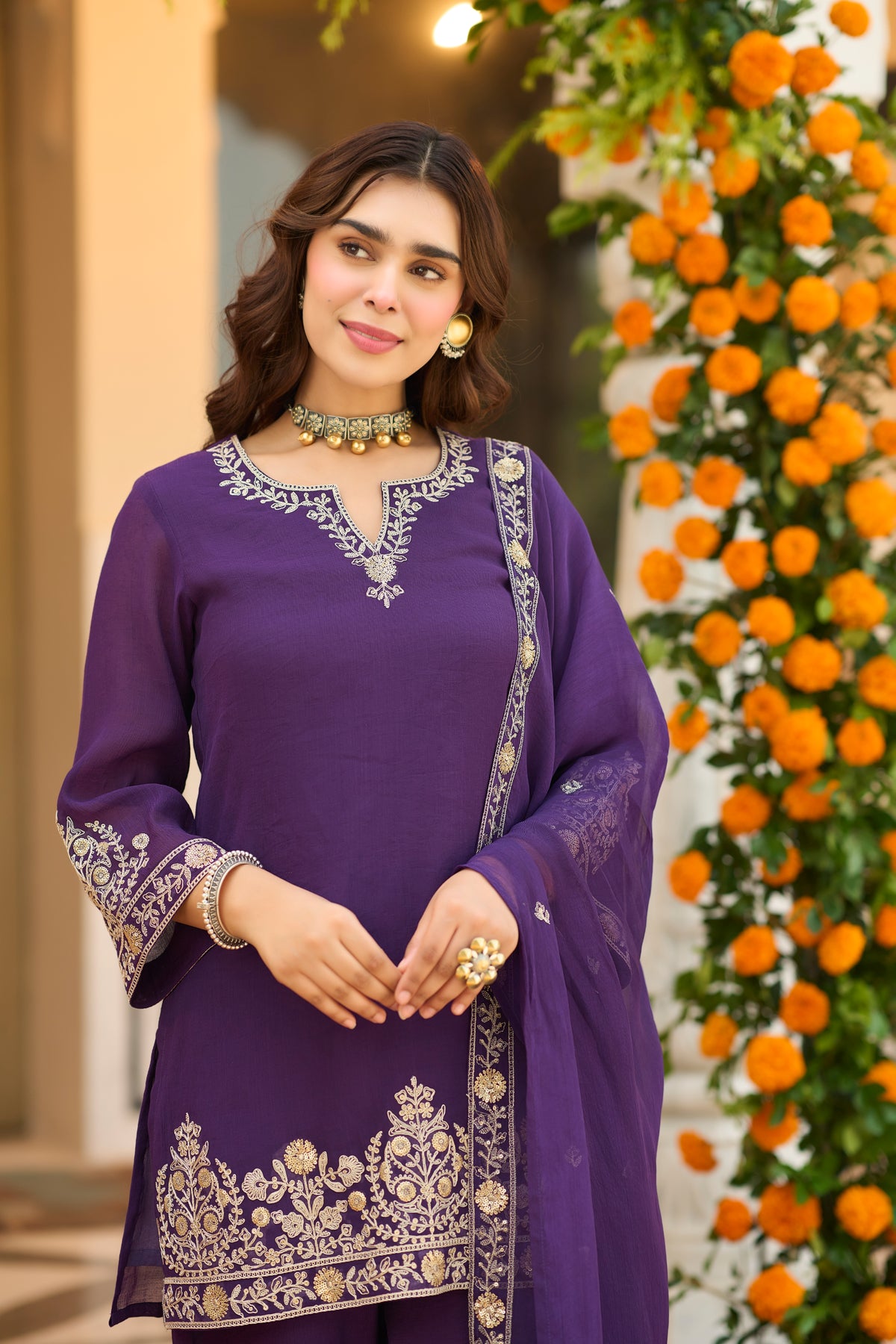 Royal Amethyst Embroidered Suit Set