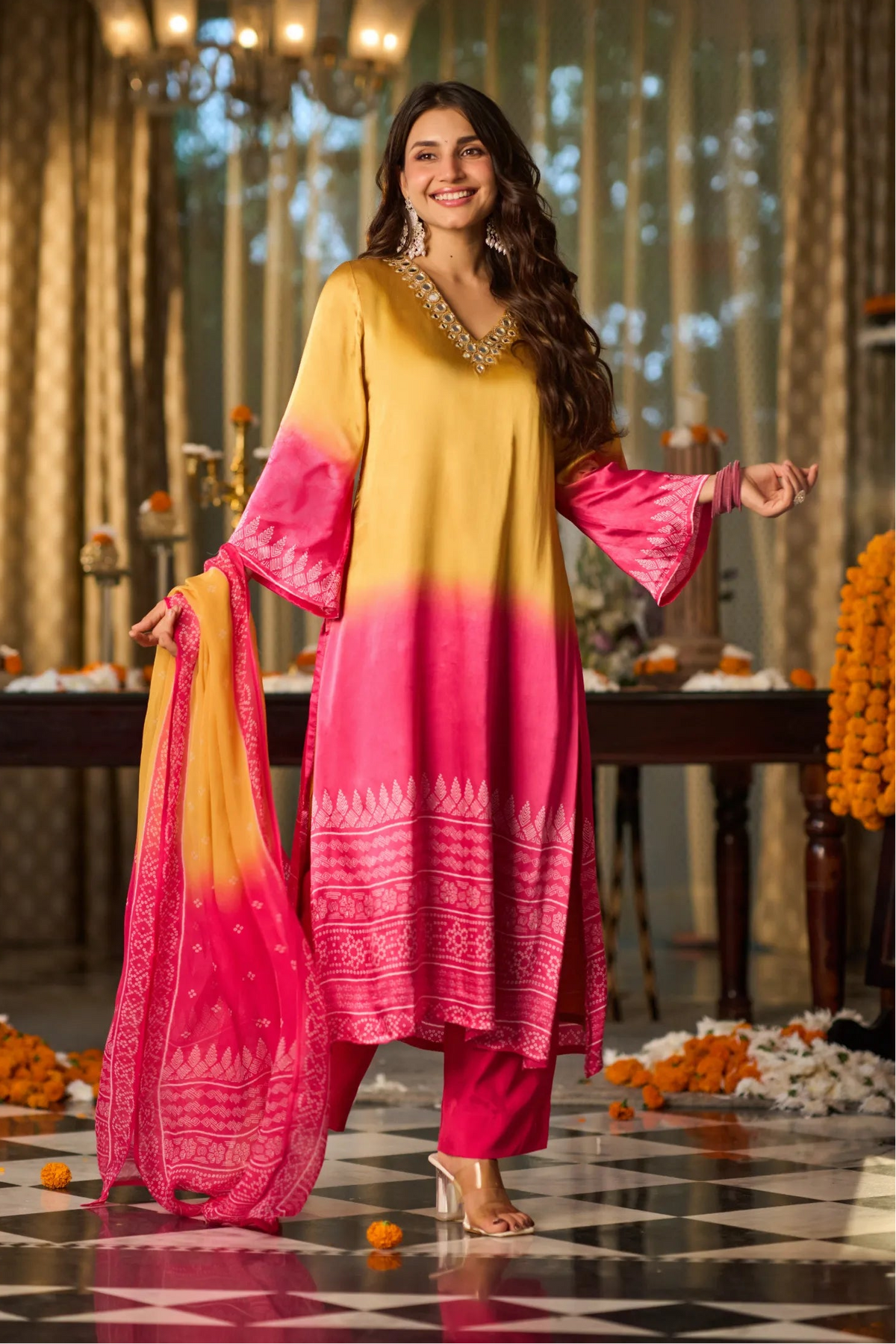Gulabi Noor Ombre Kurta Set