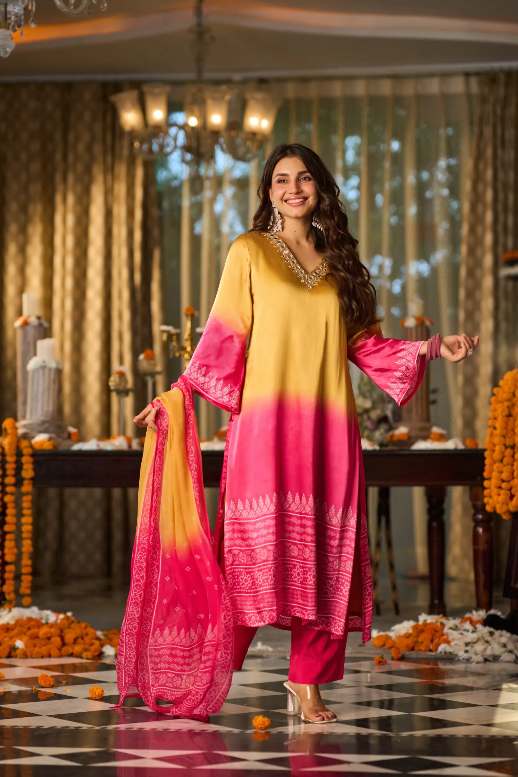 Gulabi Noor Ombre Suit Set