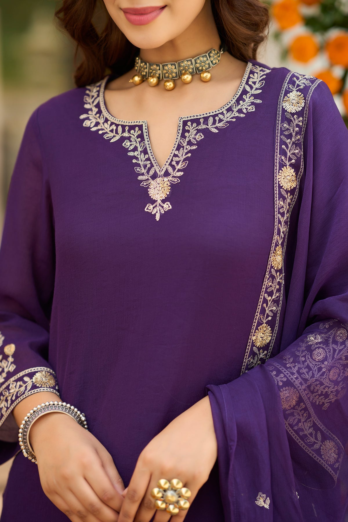 Royal Amethyst Embroidered Suit Set
