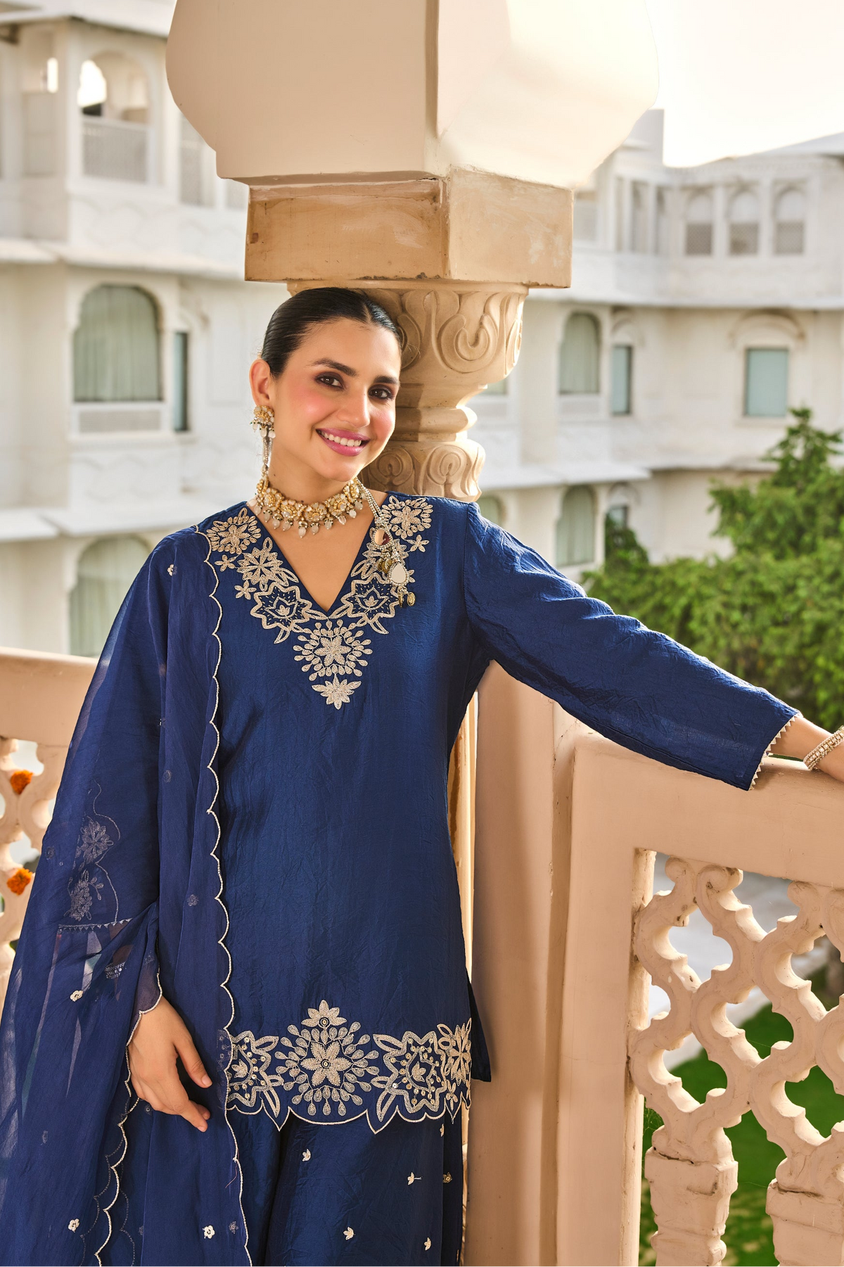 Midnight Blue Embroidered Suit Set