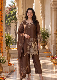 Mocha Bloom Kurta Set