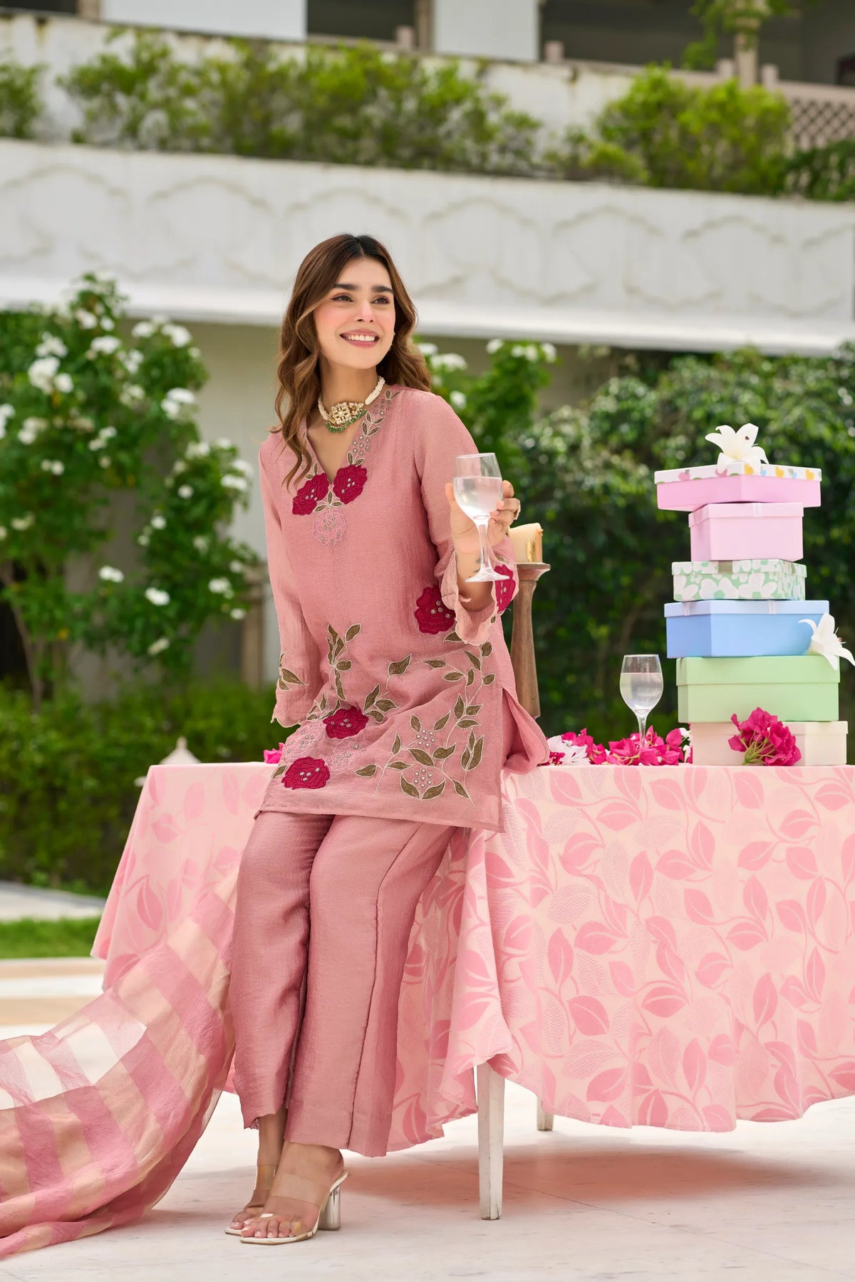 Rose Bloom Embroidered Suit Set