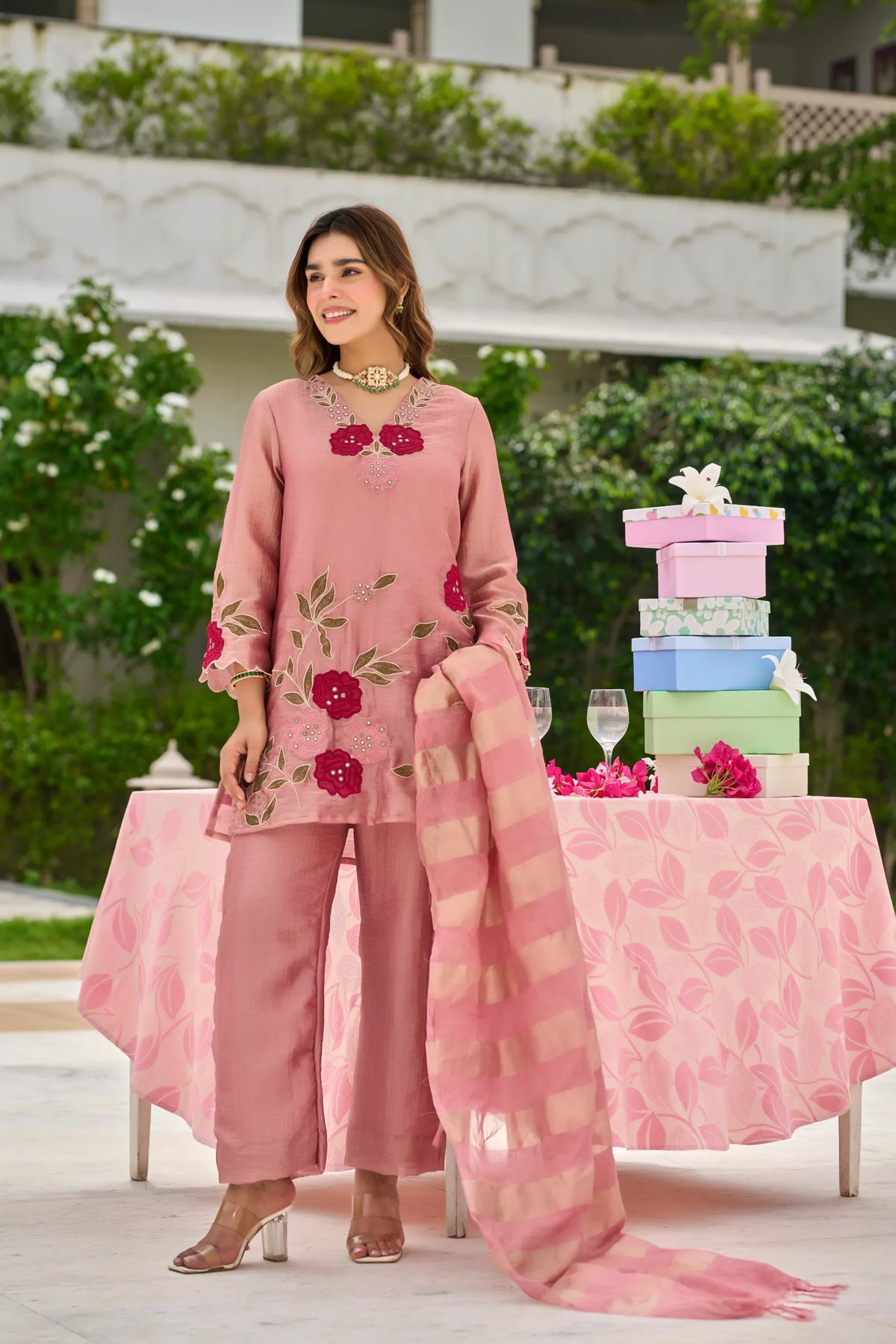 Rose Bloom Embroidered Suit Set