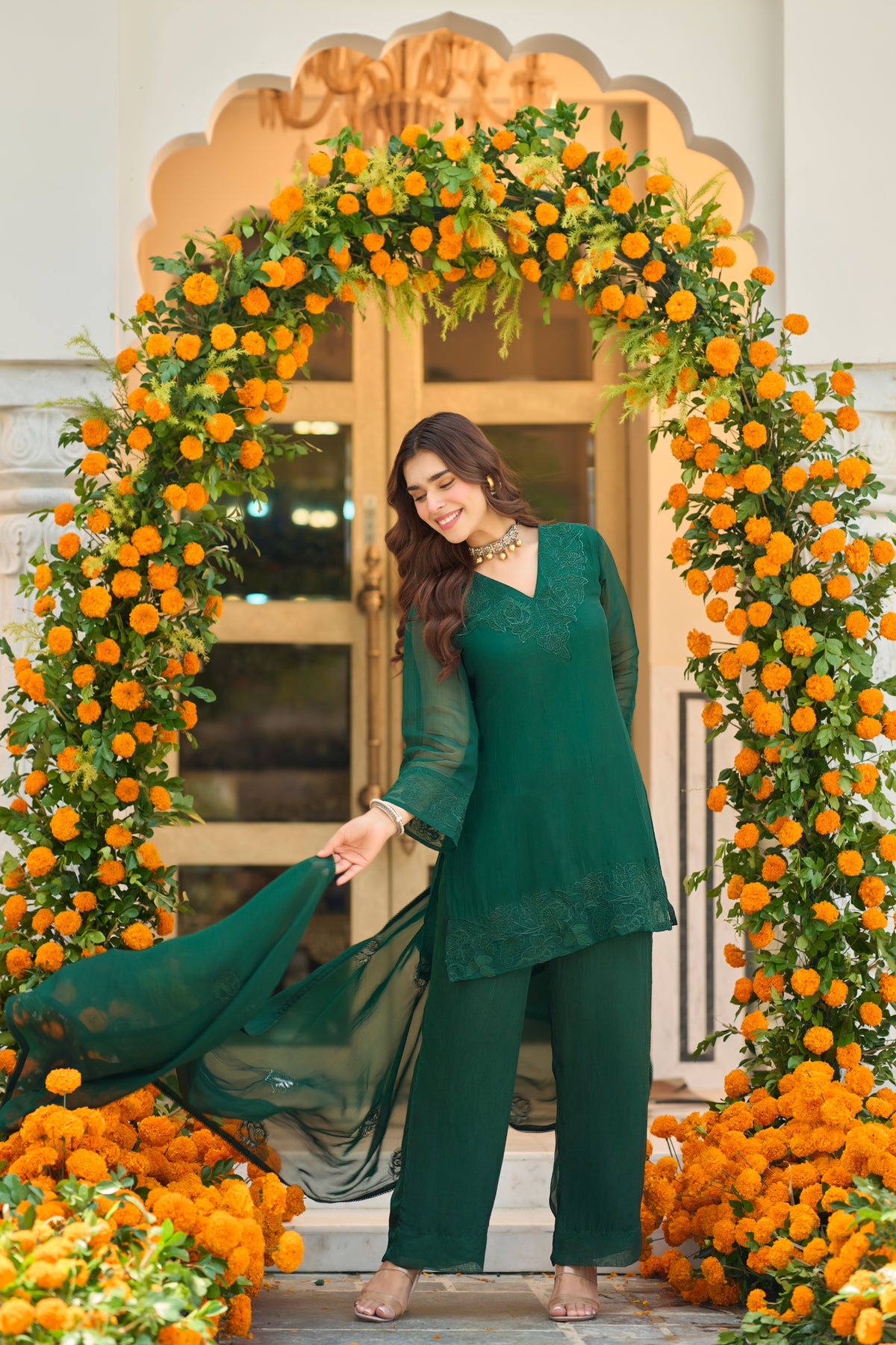 Emerald Teal Embroidered Suit Set