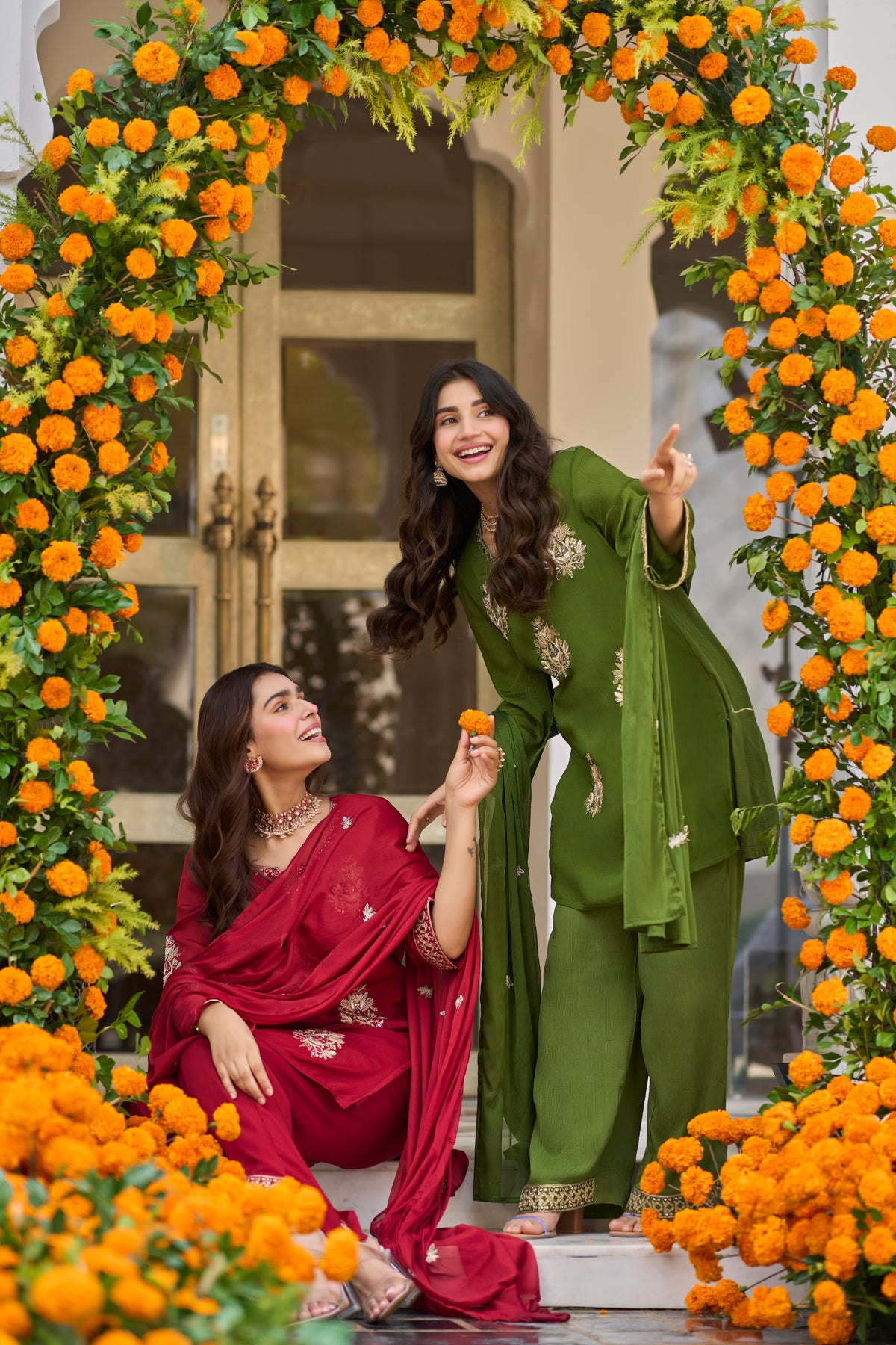 Olive Bloom Embroidered Kurta Set
