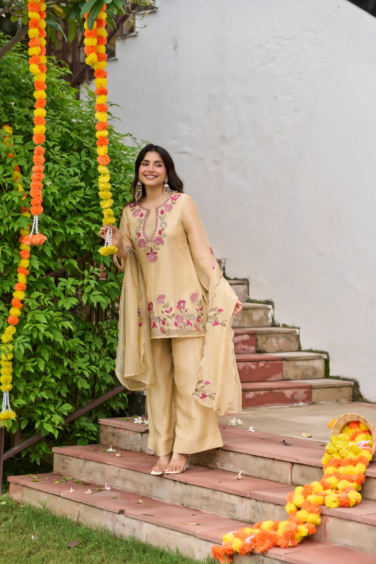 Golden Floral Grace Suit Set
