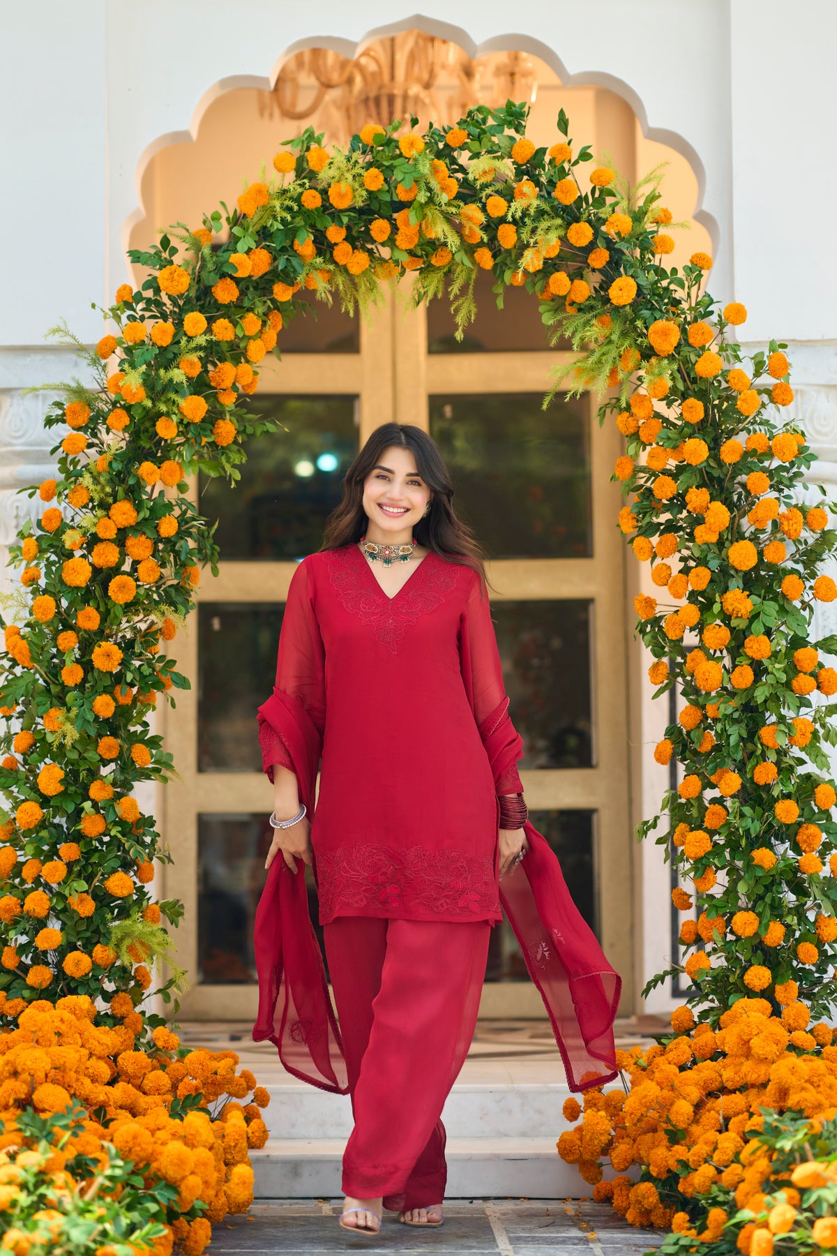 Crimson Red Embroidered Suit Set