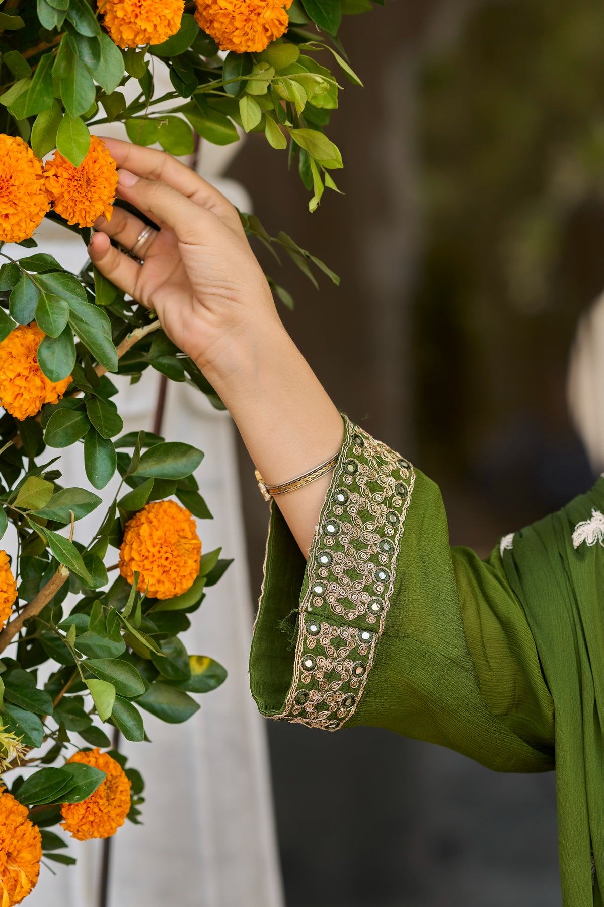 Olive Bloom Embroidered Kurta Set