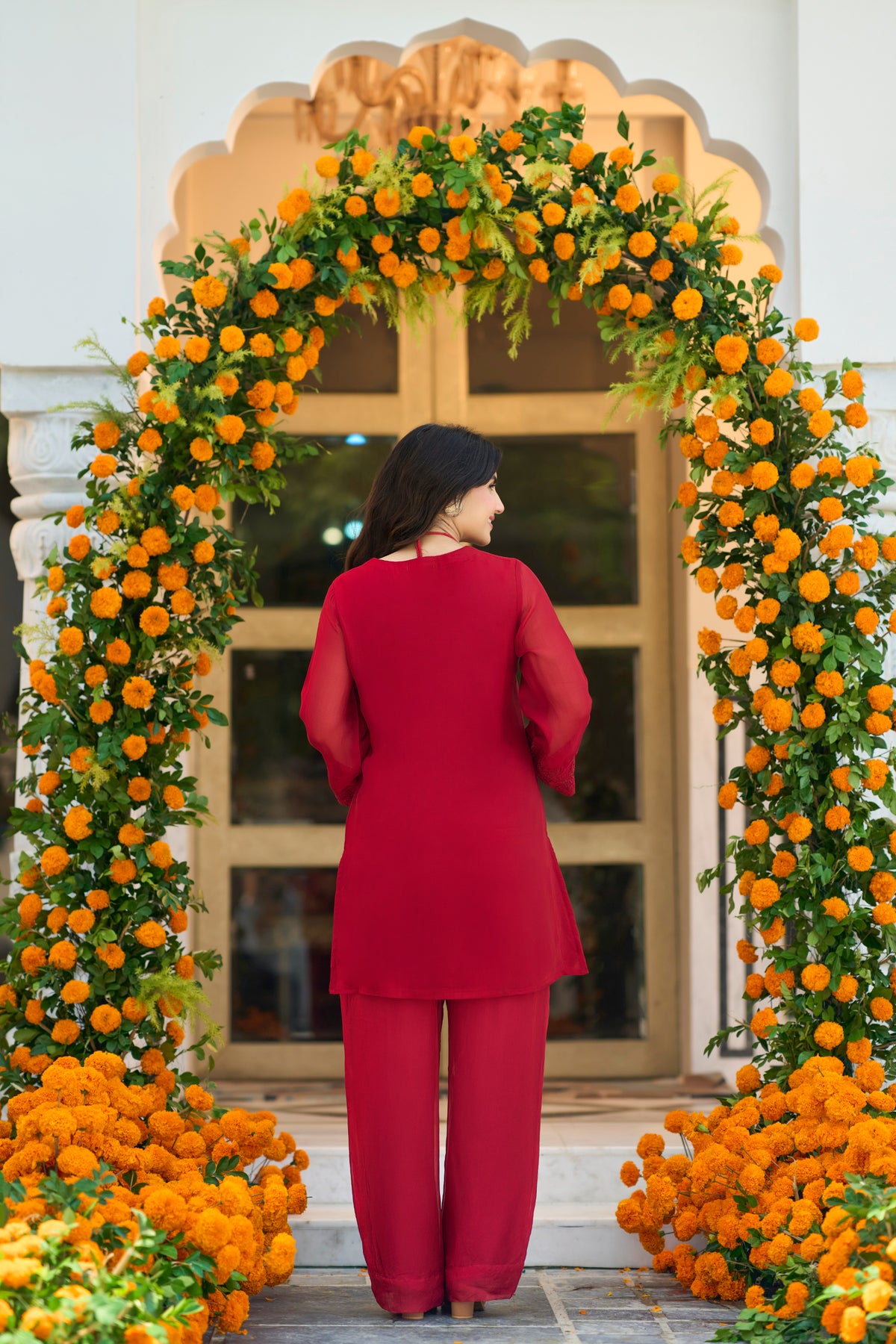 Crimson Red Embroidered Suit Set