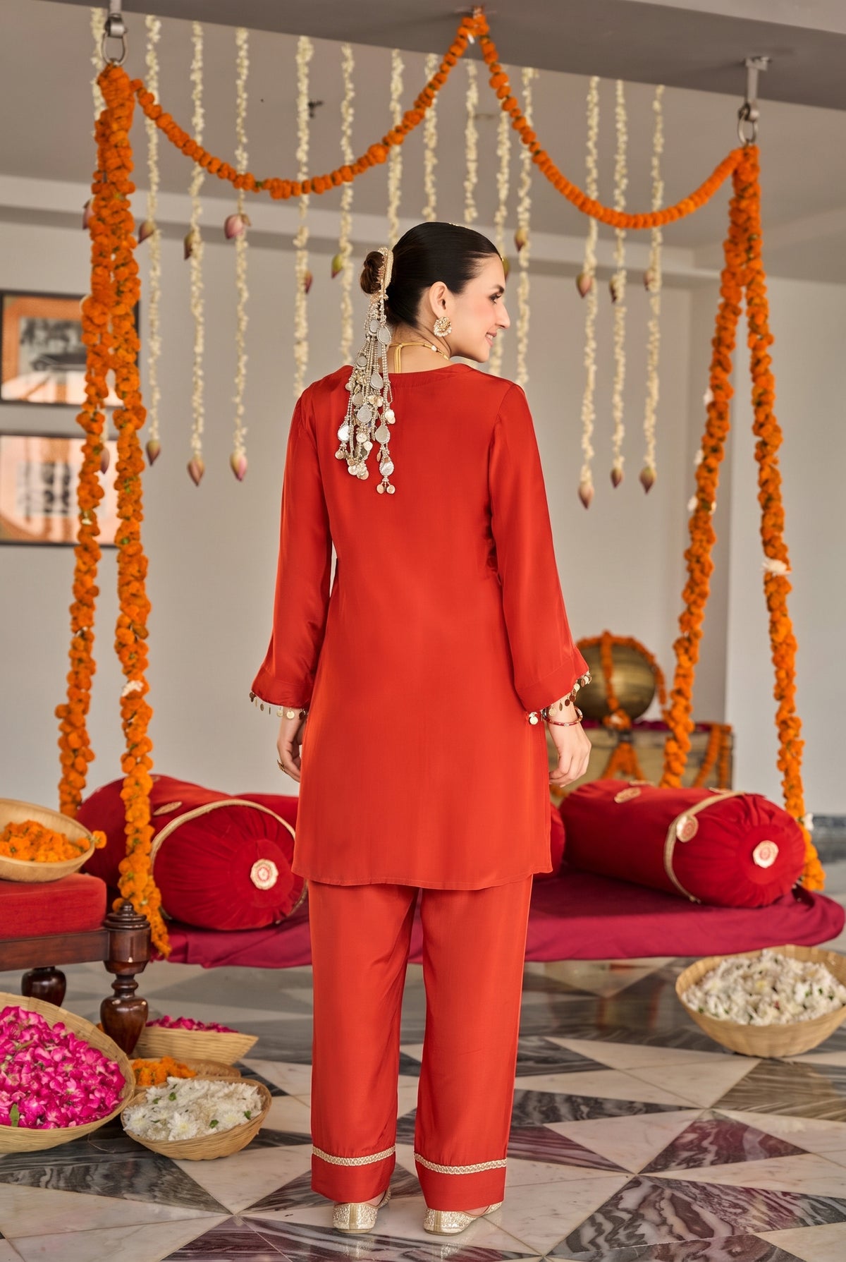 Burnt Orange Embroidered Suit Set